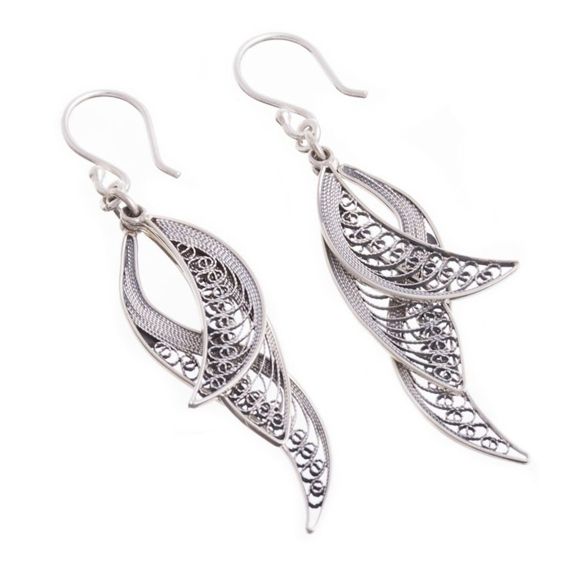 Sterling Silver Filigree Dangle Earrings Crafted in Peru 'Dark Windswept'