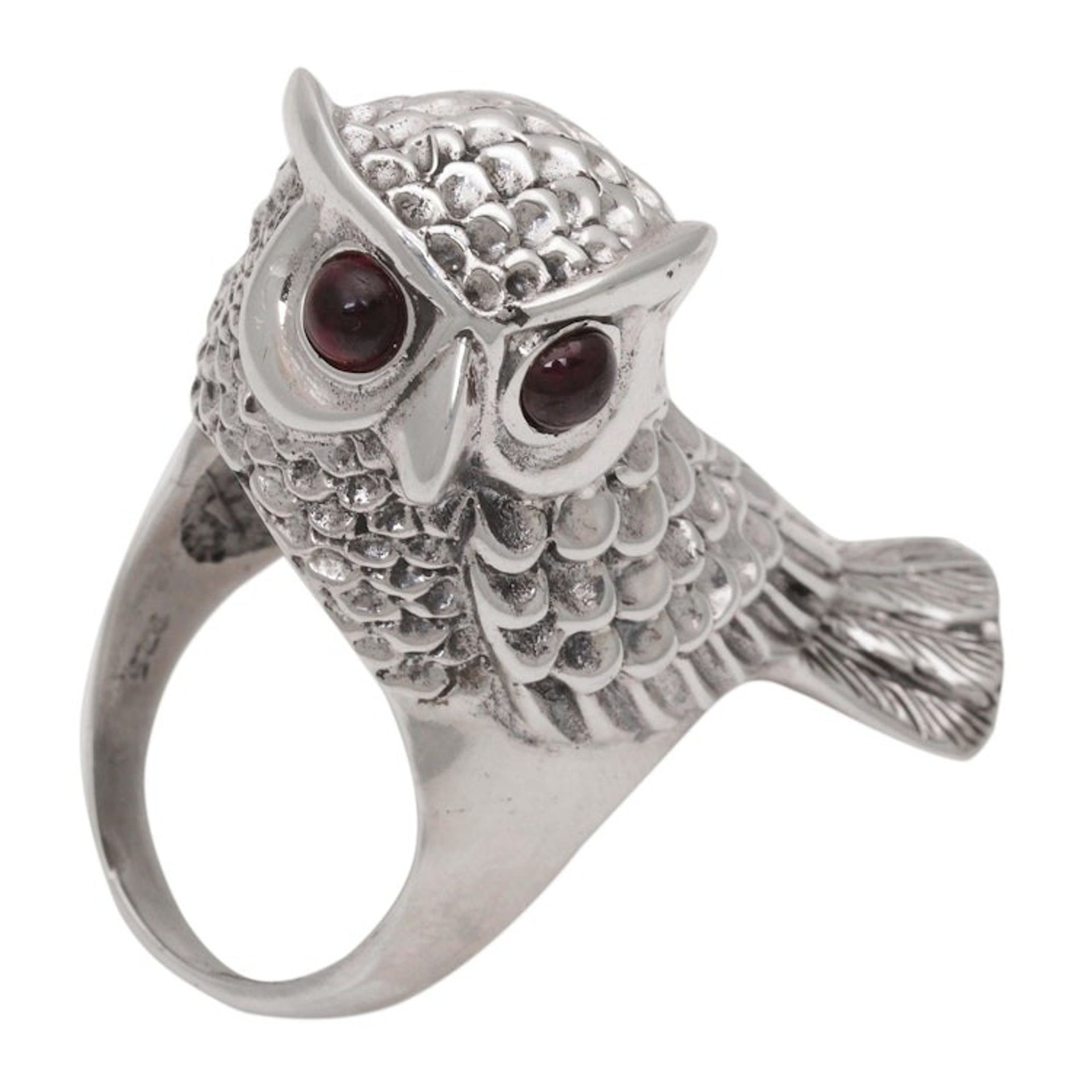 Hand Crafted Sterling Silver and Garnet Cocktail Ring 'Wise Guardian'