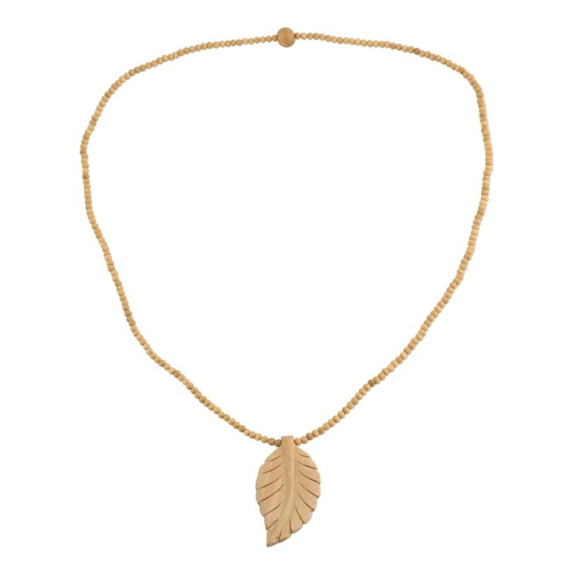 Leaf Motif Pendant Necklace Handmade from Wood 'Curry Leaf'