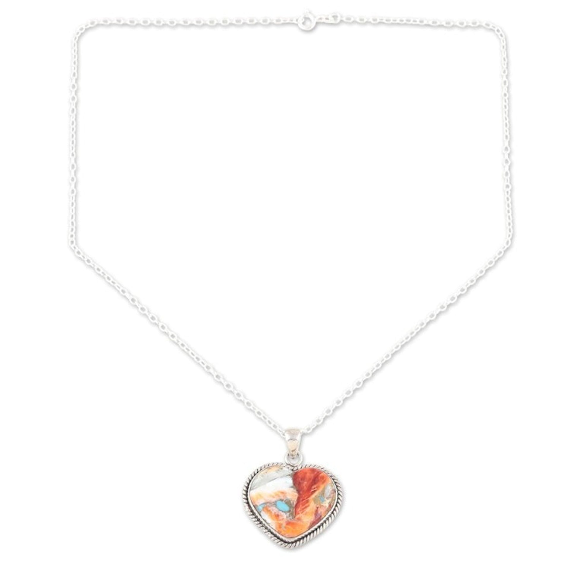 Heart-Themed Pendant Necklace with Composite Turquoise 'Romantic Festival'