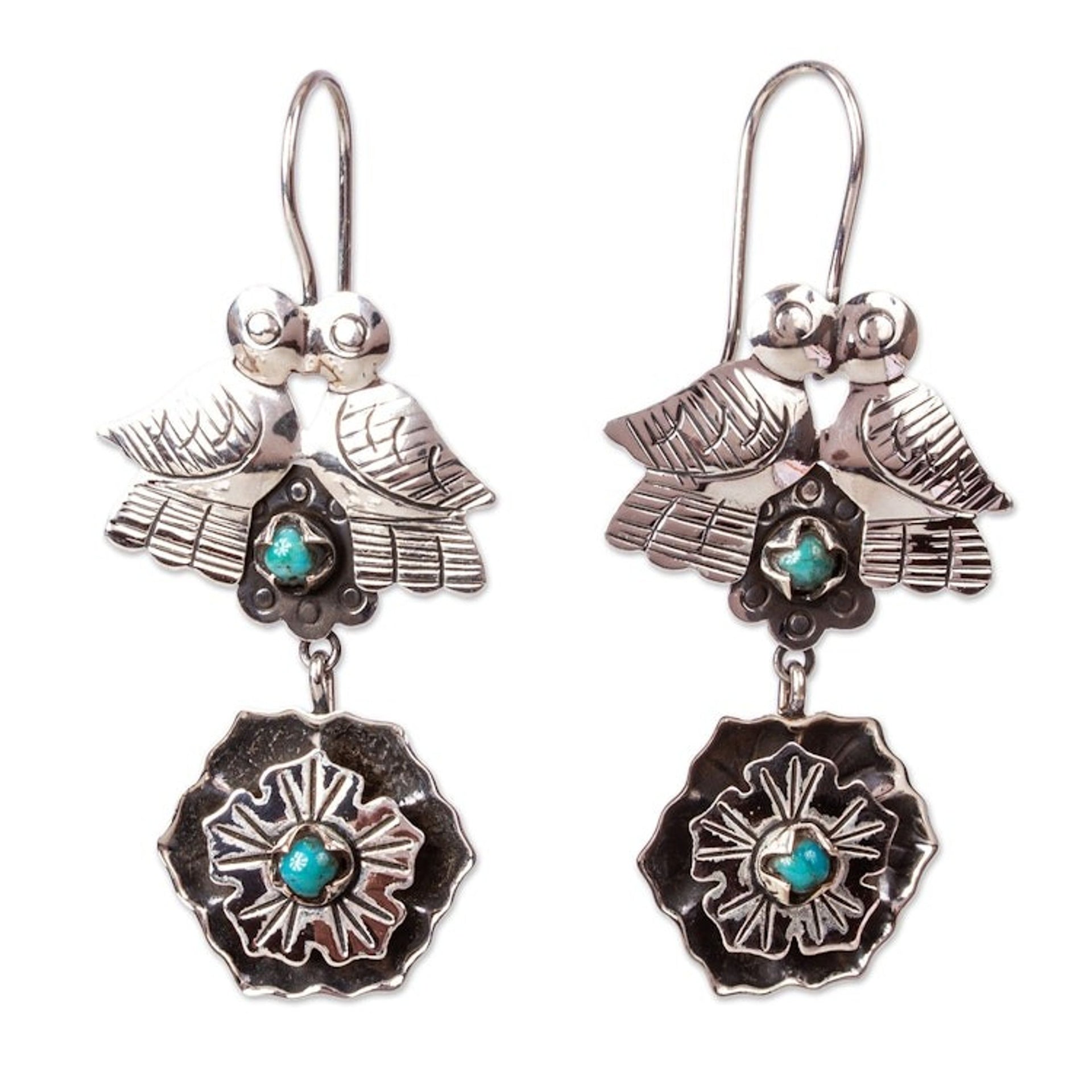 Lovebird Turquoise Dangle Earrings 'Taxco Lovebirds'