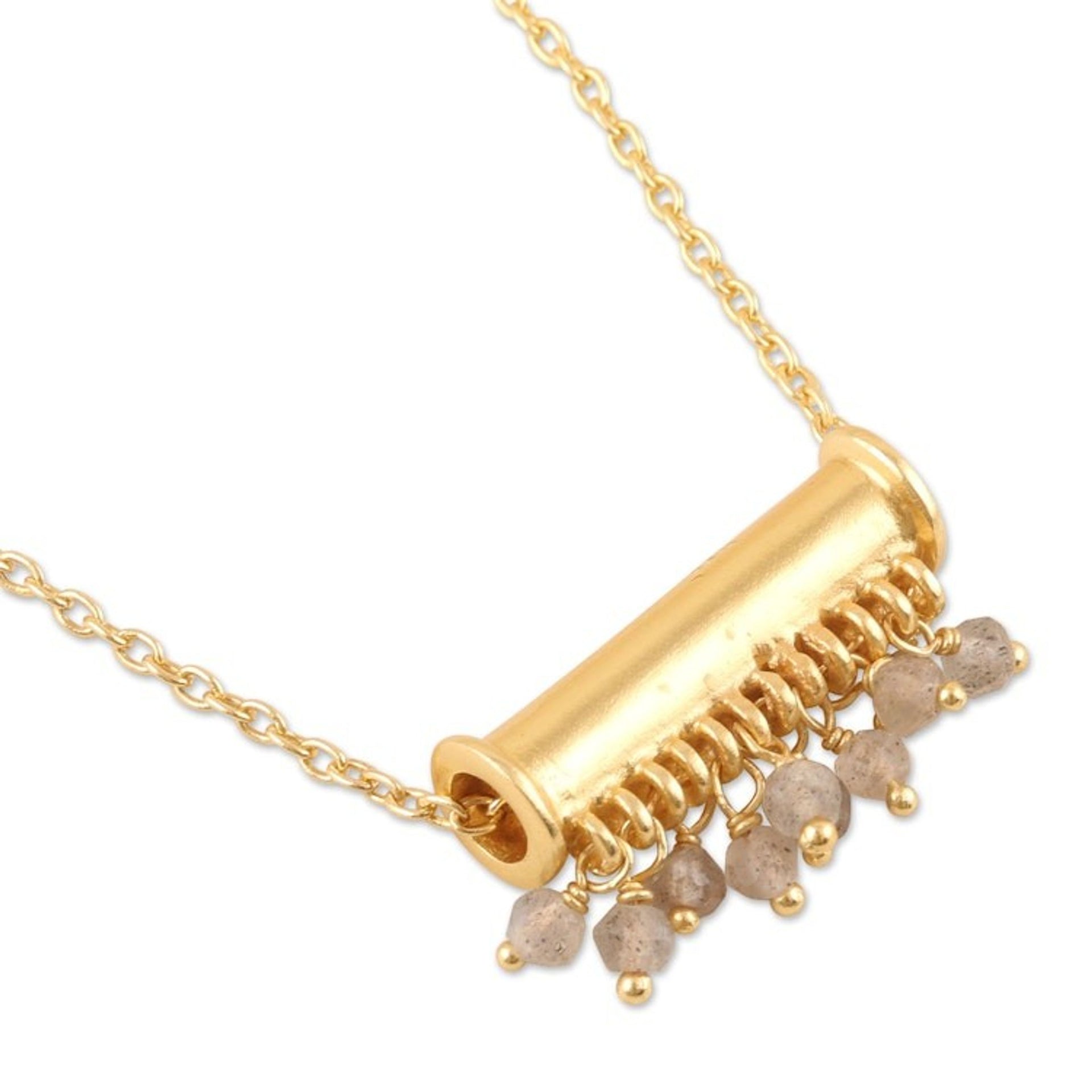 Indian Gold-Plated Labradorite Pendant Necklace 'Fancy Free'