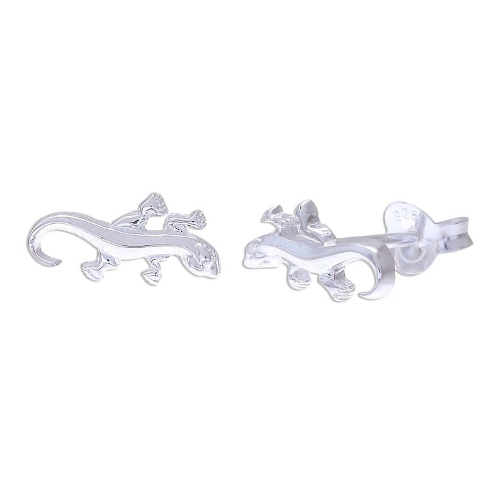 925 Silver Salamander Stud Earrings Handcrafted in Thailand 'Sleek Salamander'