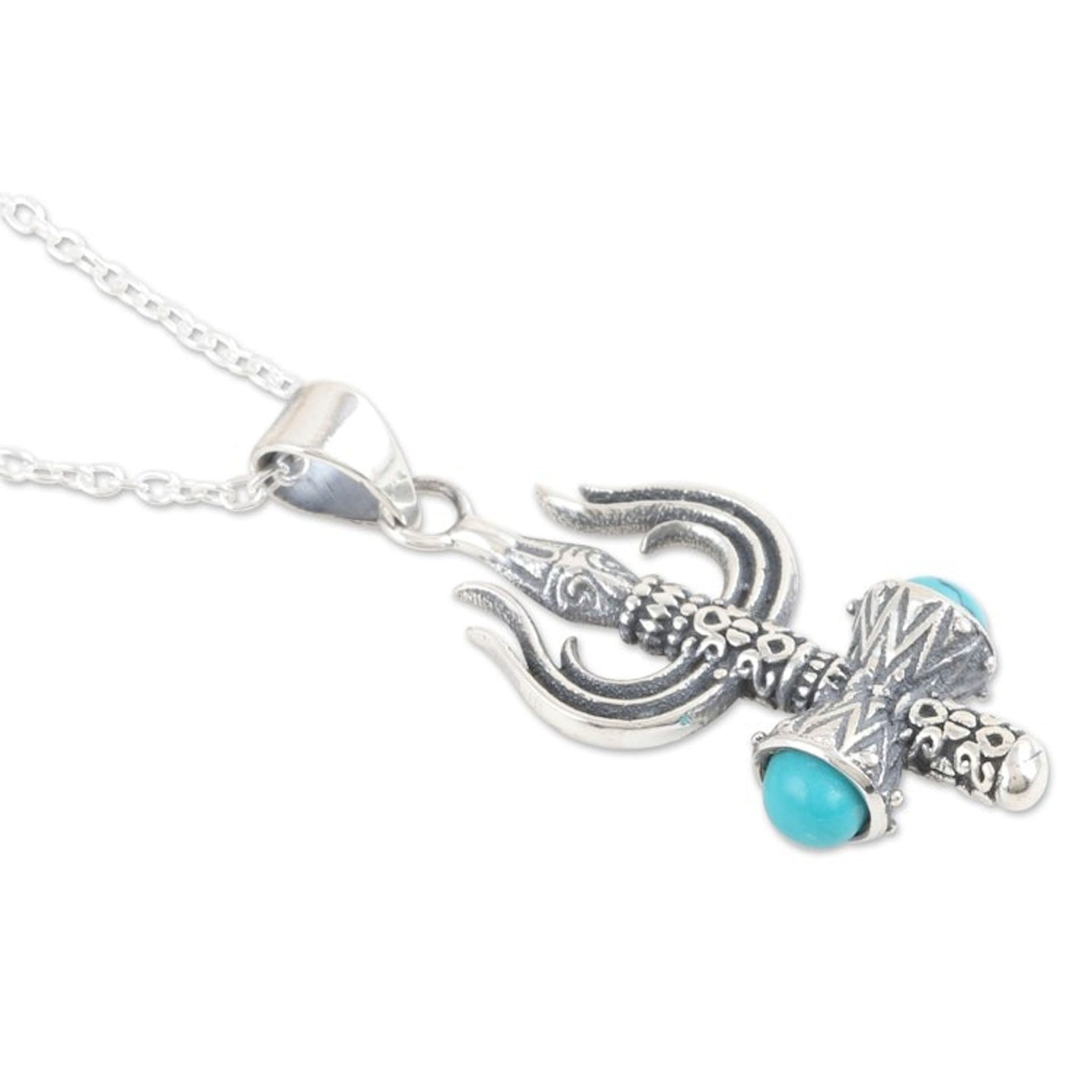 Reconstituted Turquoise Pendant Necklace of Shivas Trishul 'Shivas Trishul'