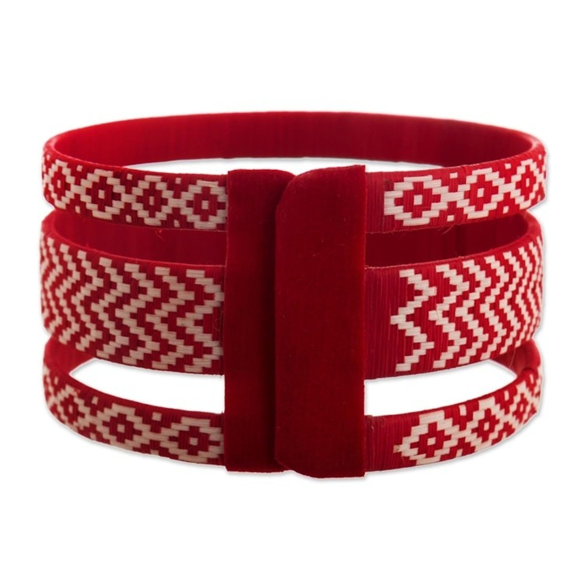 Red and Ivory Natural Fiber Bracelet 'Red River Wisdom'