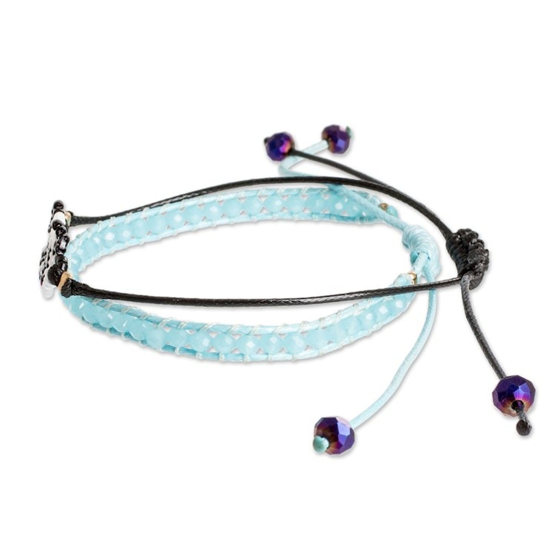 Set of 2 Panda-Themed Blue Glass Beaded Friendship Bracelets 'Panda Bond'