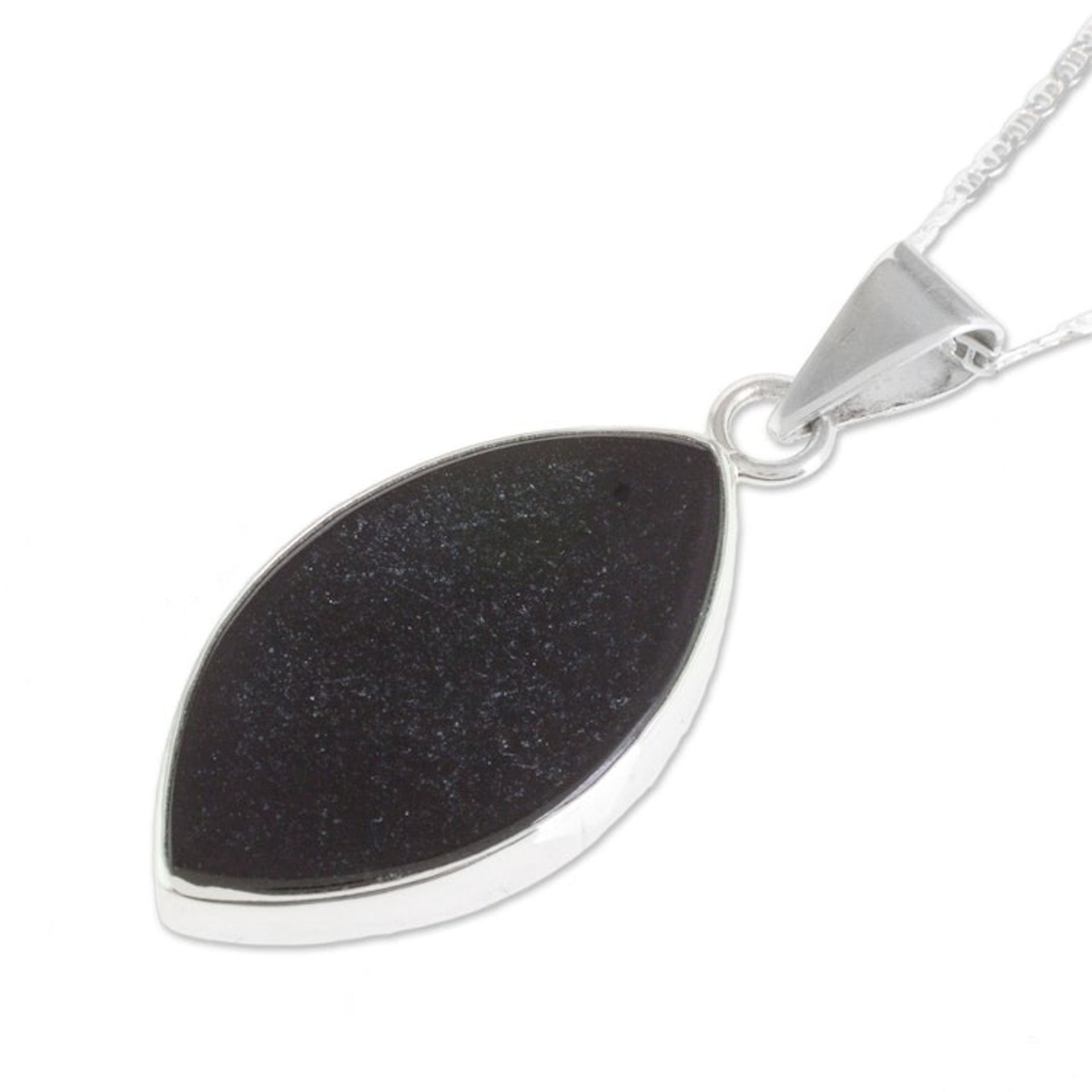 Reversible Black and Light Green Jade Pendant Necklace 'Ancient Leaf'