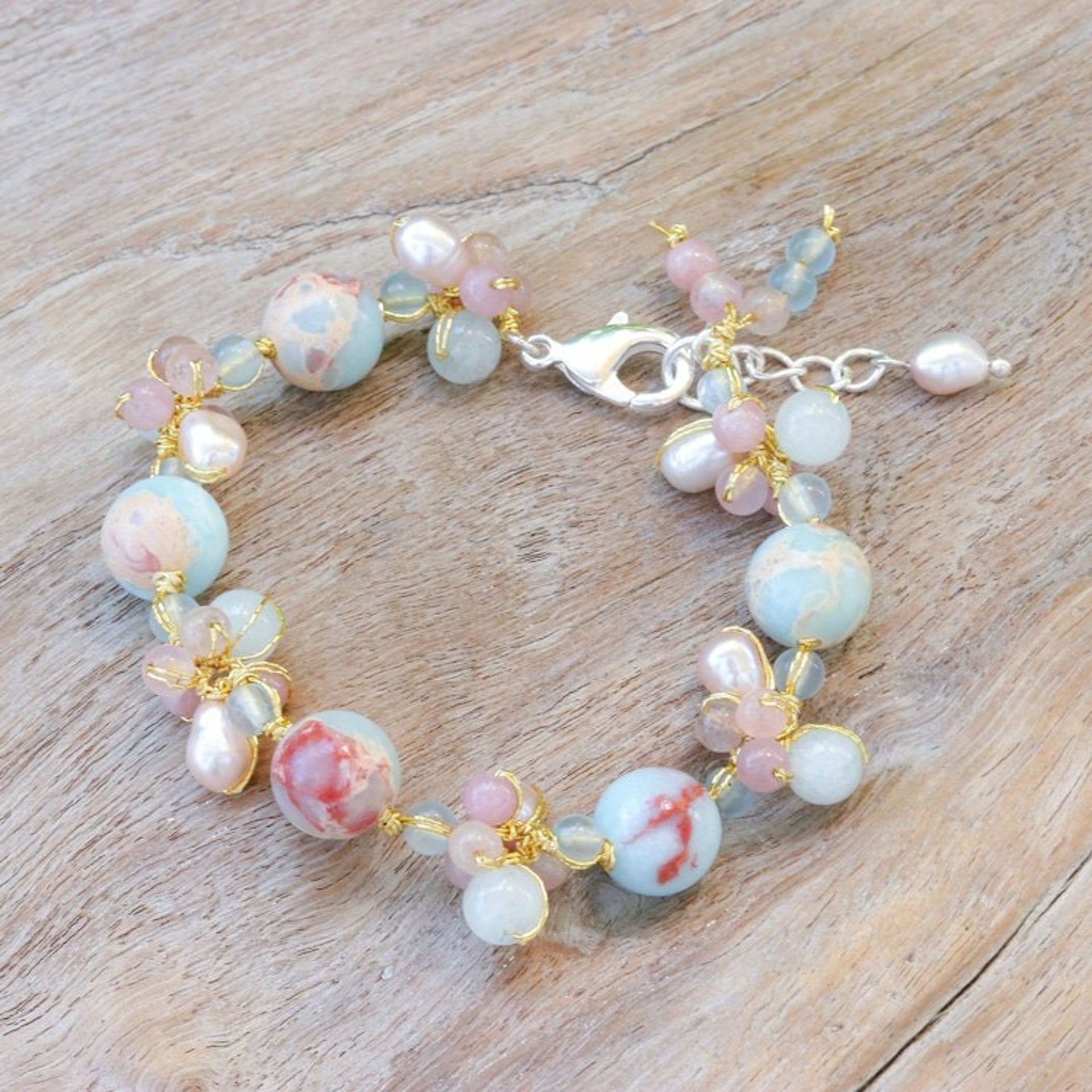 Cultured Pearl and Jasper Beaded Bracelet 'Pastel Mood'