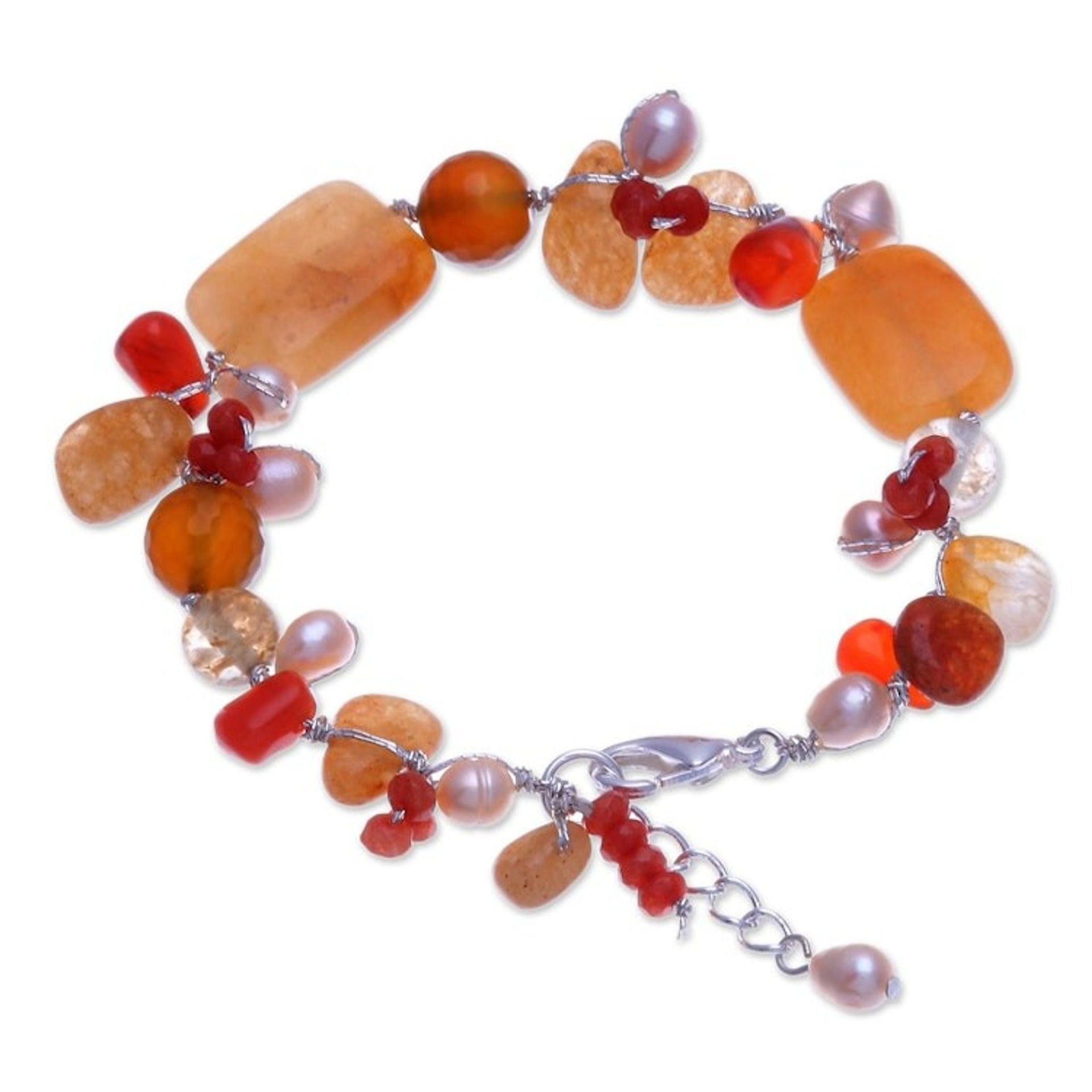 Aventurine and Freshwater Pearl Beaded Bracelet 'Warm Love'