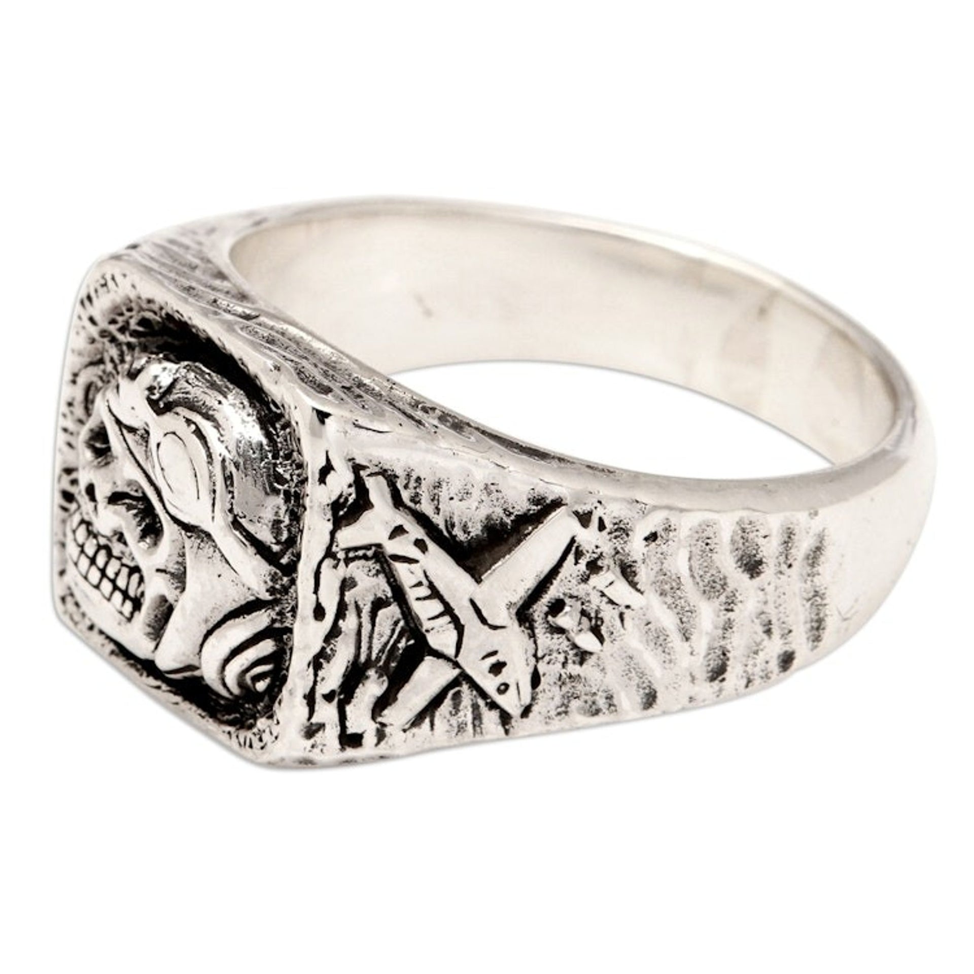 Men's Sterling Silver Signet Ring with Pilot Skull Motif 'Pilot Skull'