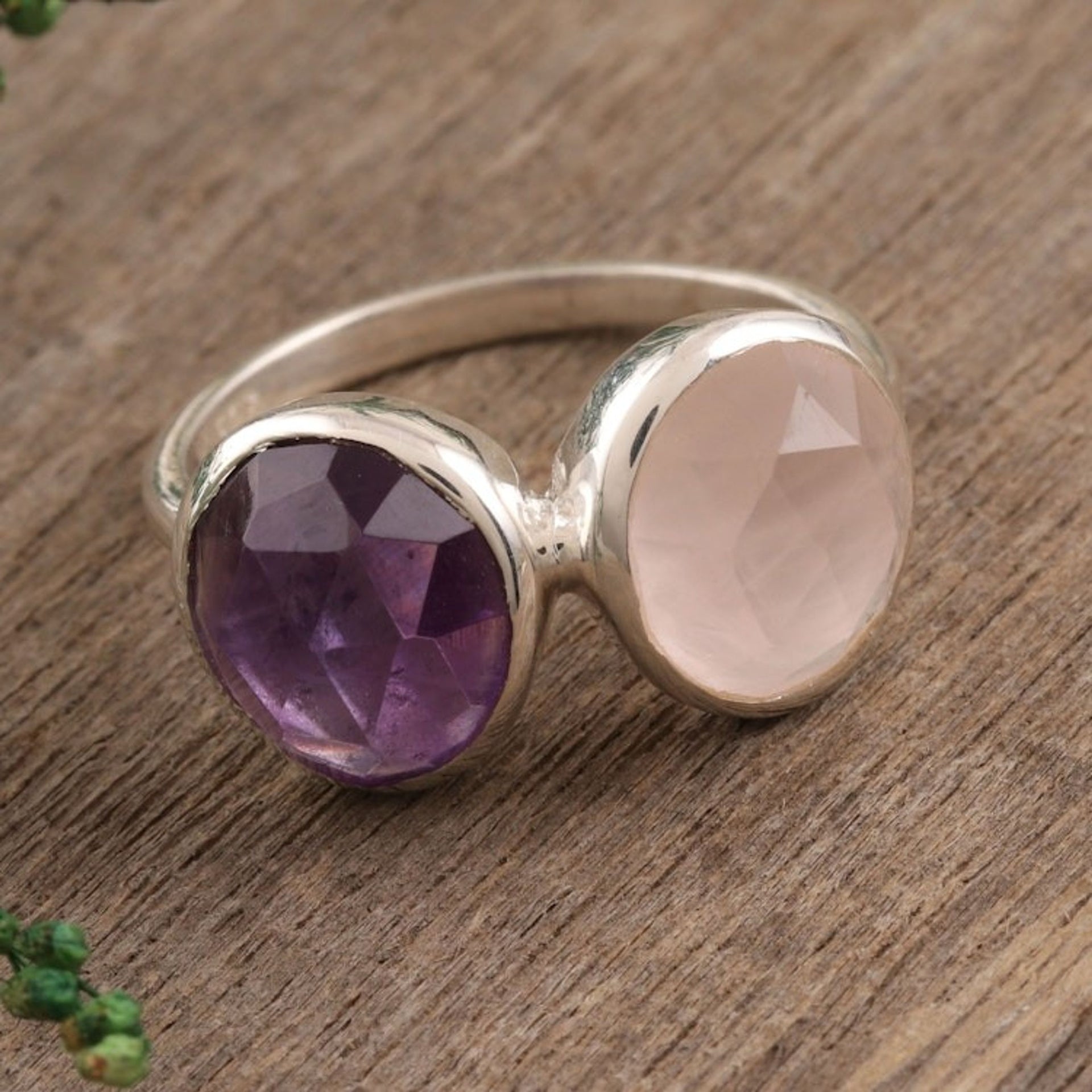7-Carat Amethyst and Rose Quartz Cocktail Ring from India 'Delightful Fusion'