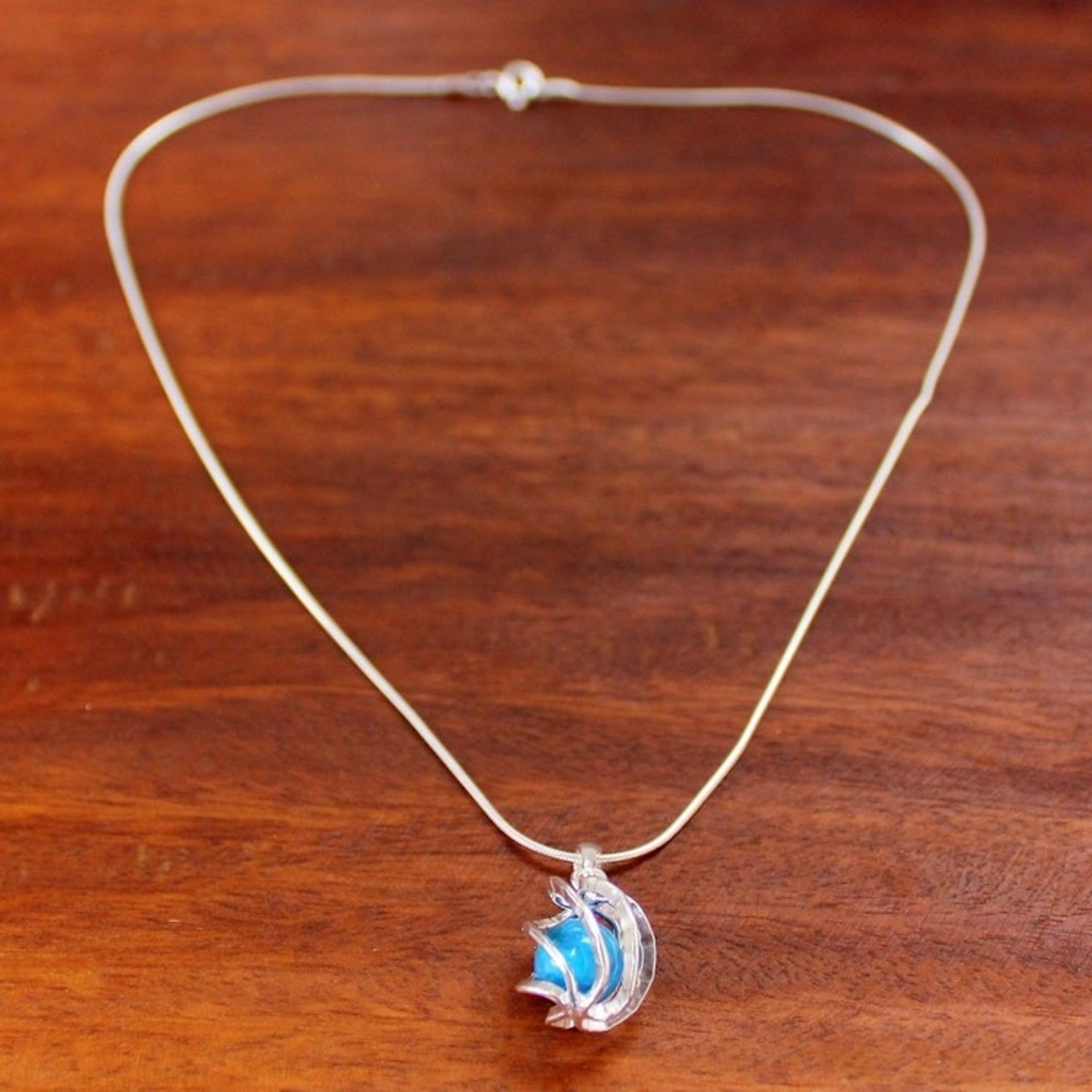 Sterling Silver Howlite Pendant Necklace from Thailand 'Blue Orb of Energy'