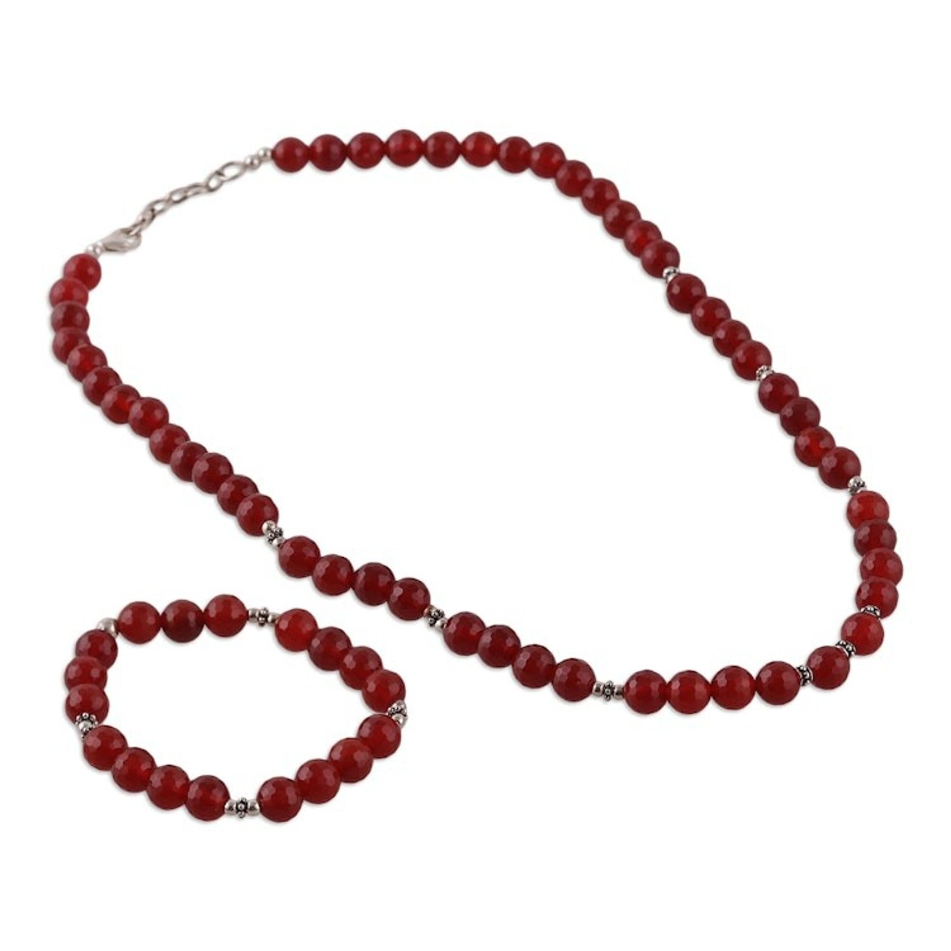 Carnelian Beaded Necklace and Bracelet Jewelry Set 'Beads of Bravery'