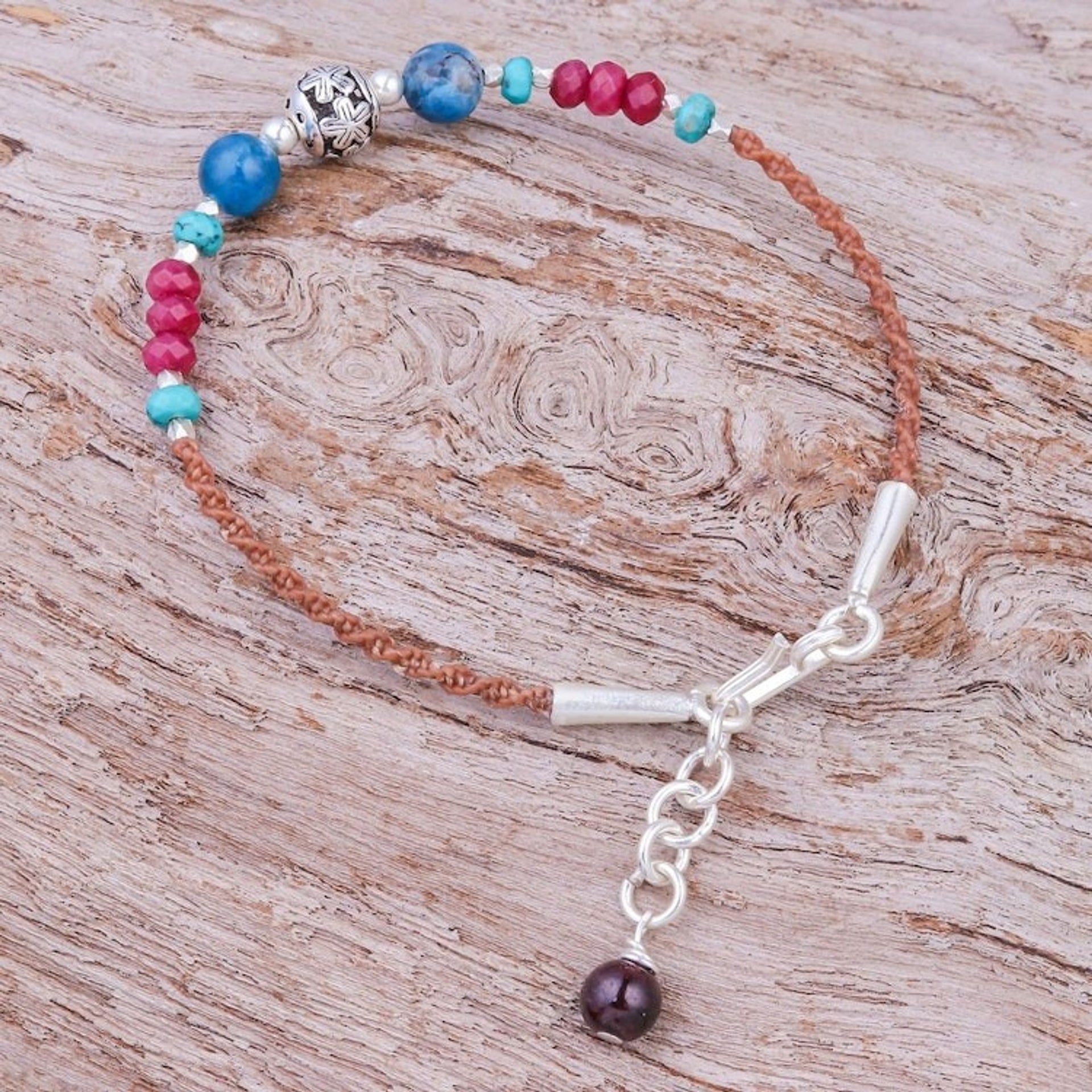 Agate and Quartz Beaded Cord Bracelet with Sterling Silver 'Wonder'