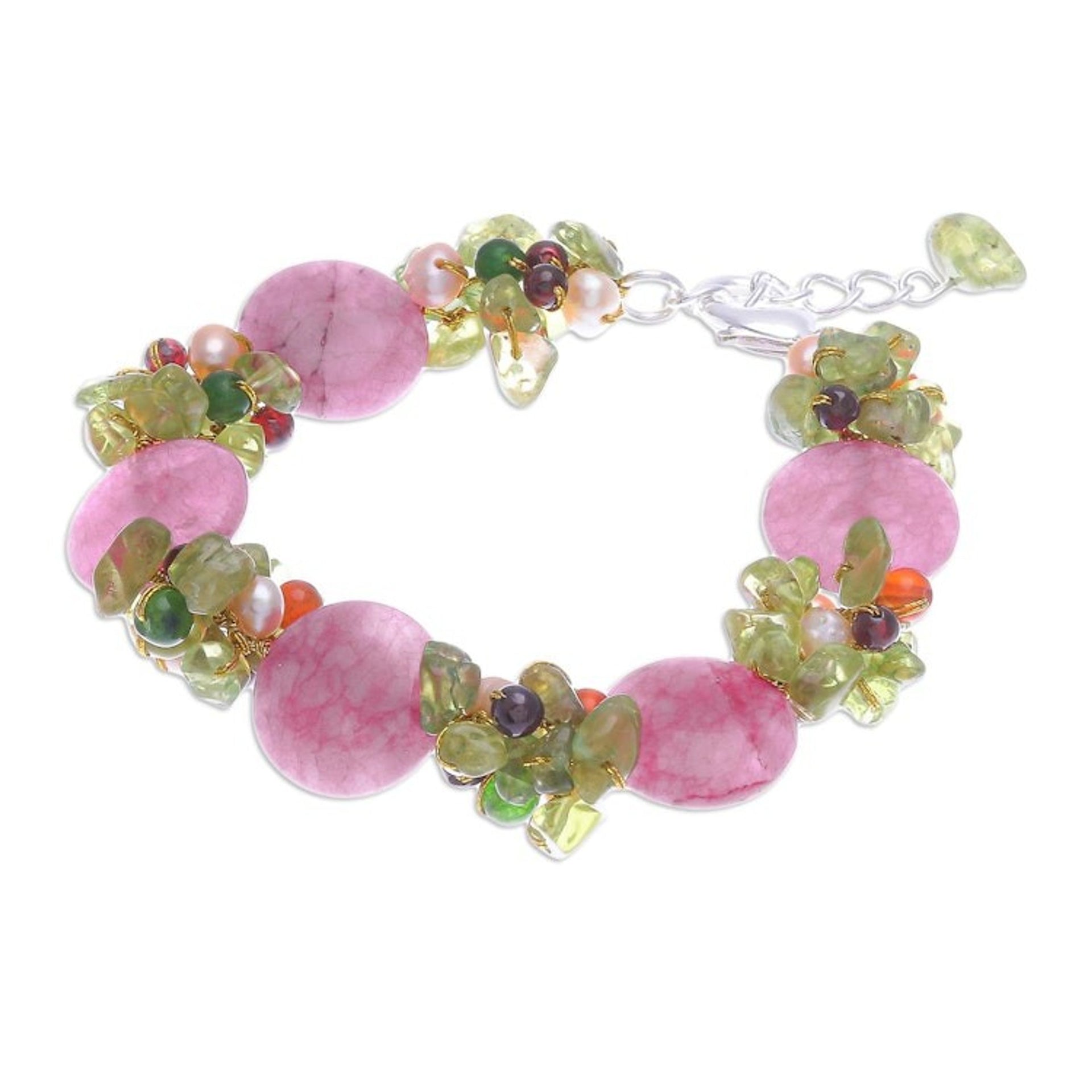Beaded Quartz Multigem Bracelet 'Peony Romance'
