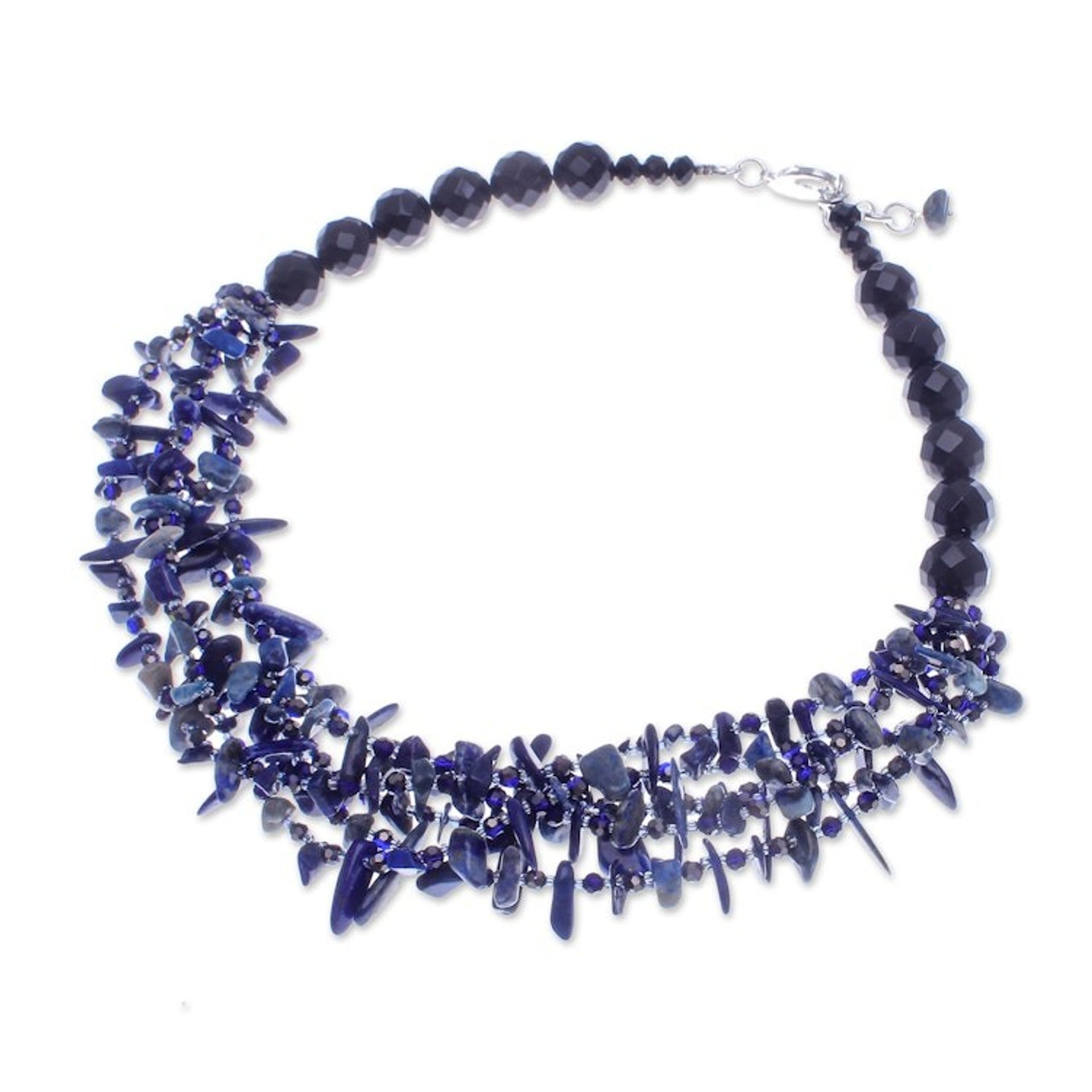 Blue Lapis lazuli and Chalcedony Beaded Strand Necklace 'True Jewels'