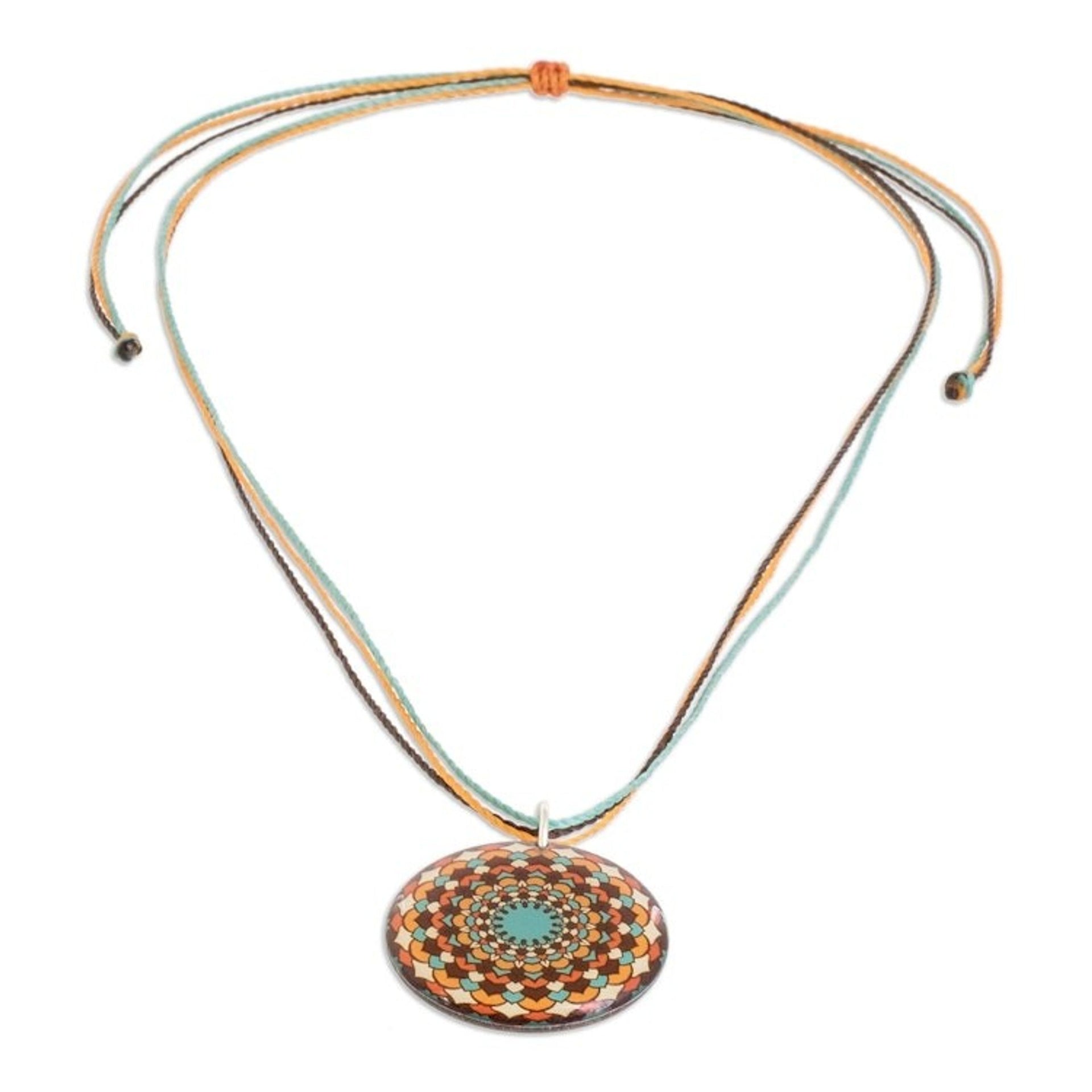 Resin Mandala Pendant Necklace in a Warm Palette 'Sweet Creation'