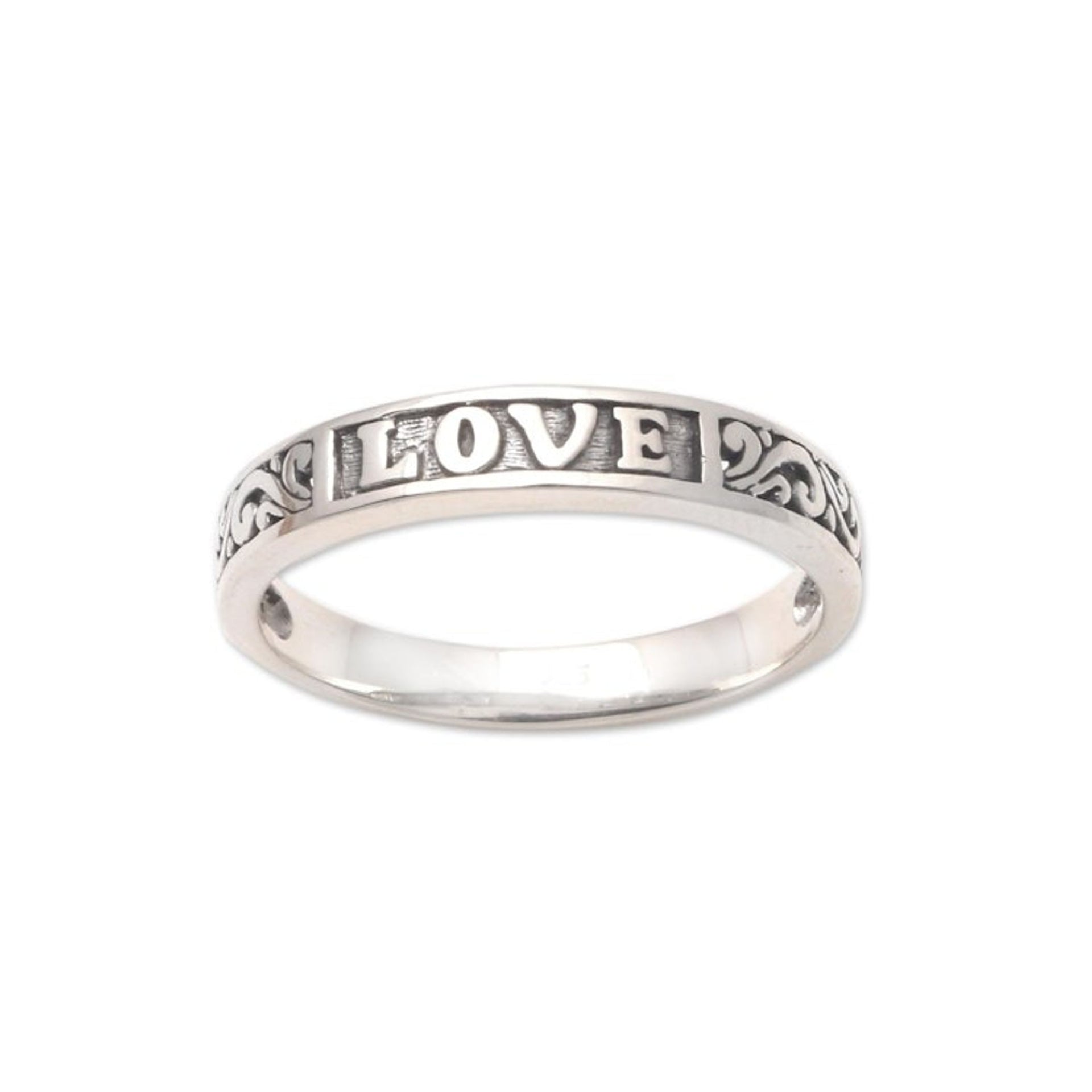 Love-Themed Sterling Silver Band Ring from Bali 'Love Swirls'