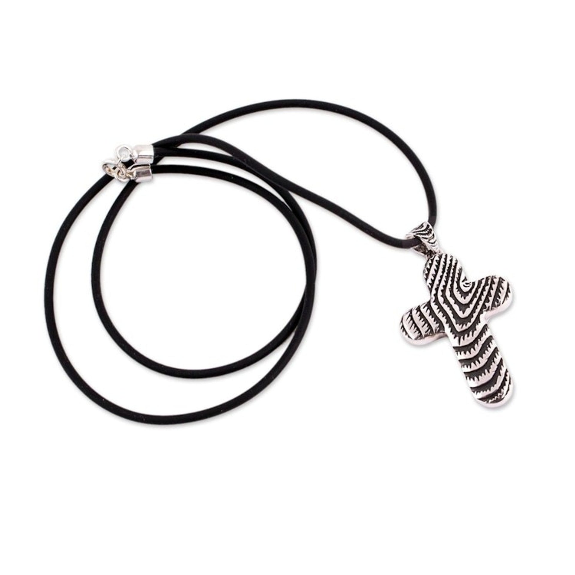 Taxco Silver Cross Pendant Necklace from Mexico 'Cross of Contrasts'