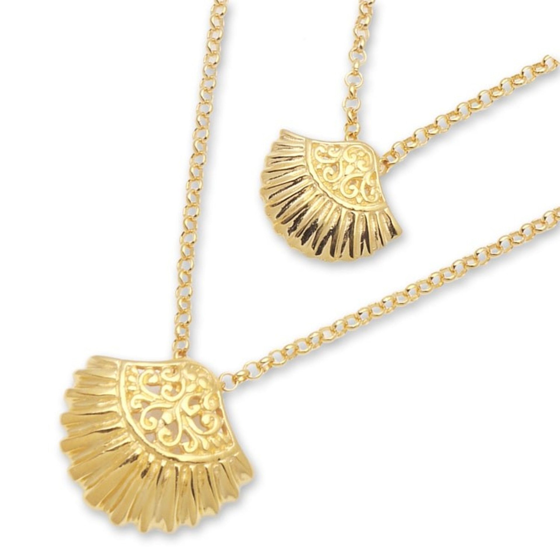 Gold Plated Sterling Silver Clam Shell Pendant Necklace 'Gleaming Clam Shells'