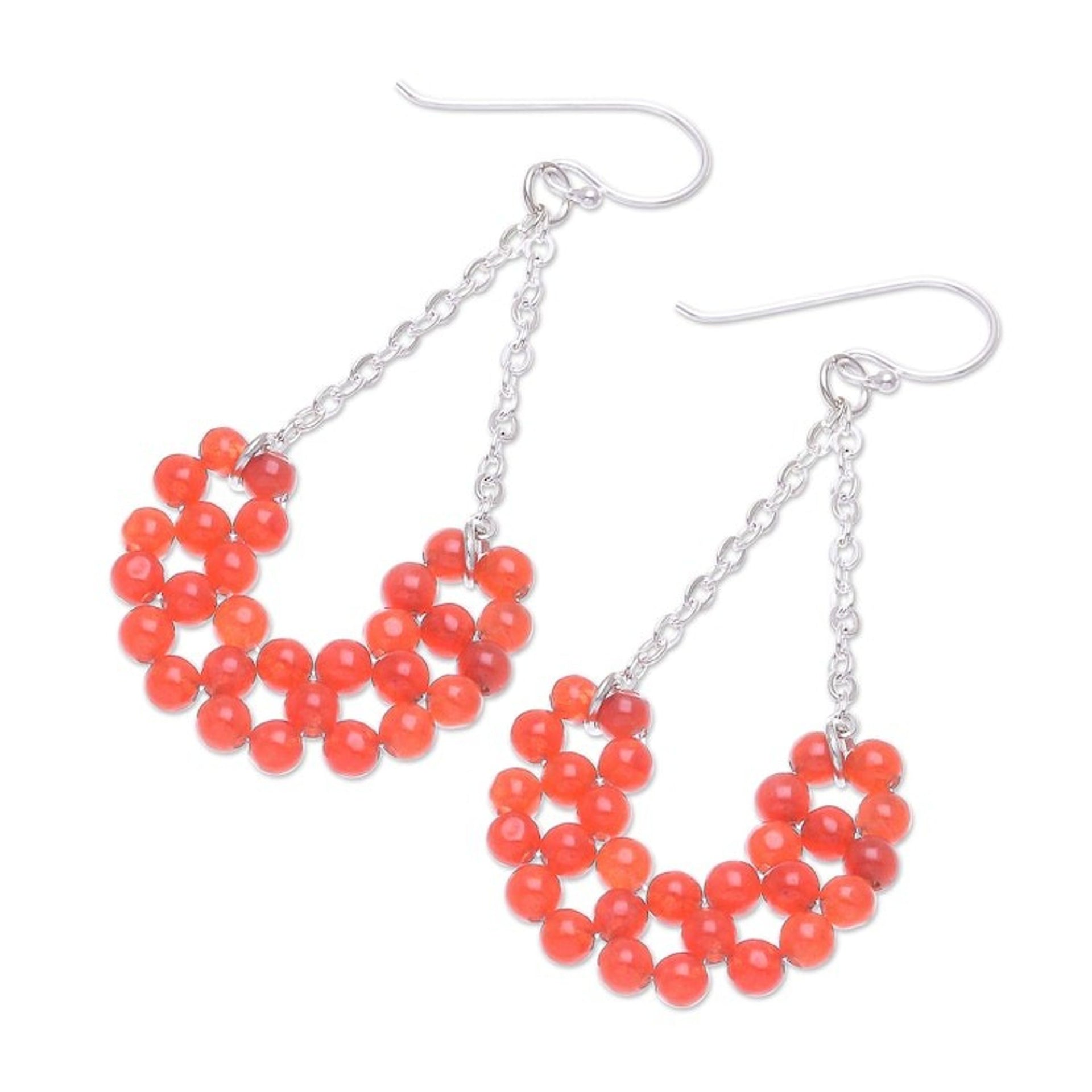Hand Crafted Thai Carnelian Dangle Earrings 'Jolly Morning in Orange'