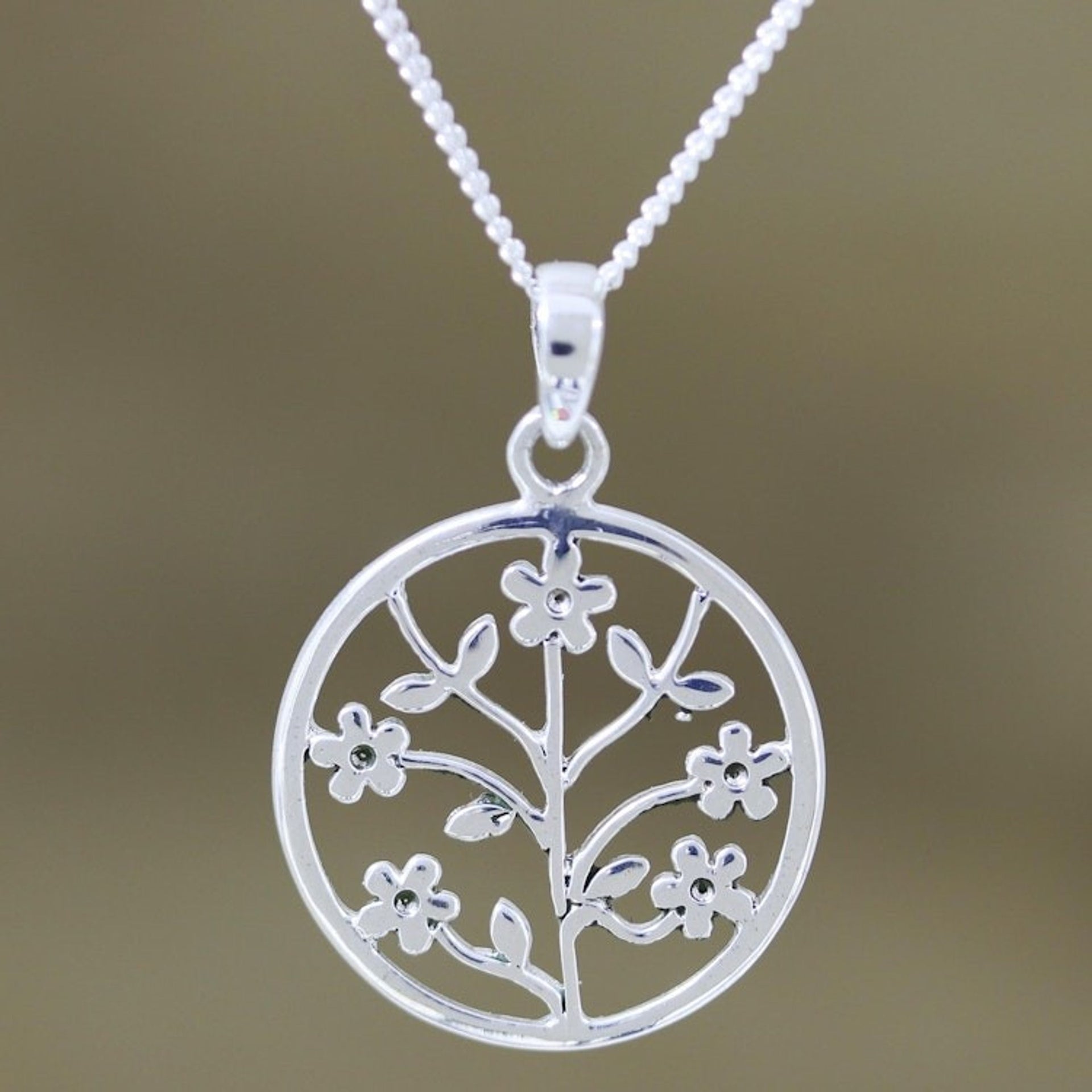 Artisan Made Sterling Silver Floral Pendant Necklace 'Blossom Loop'