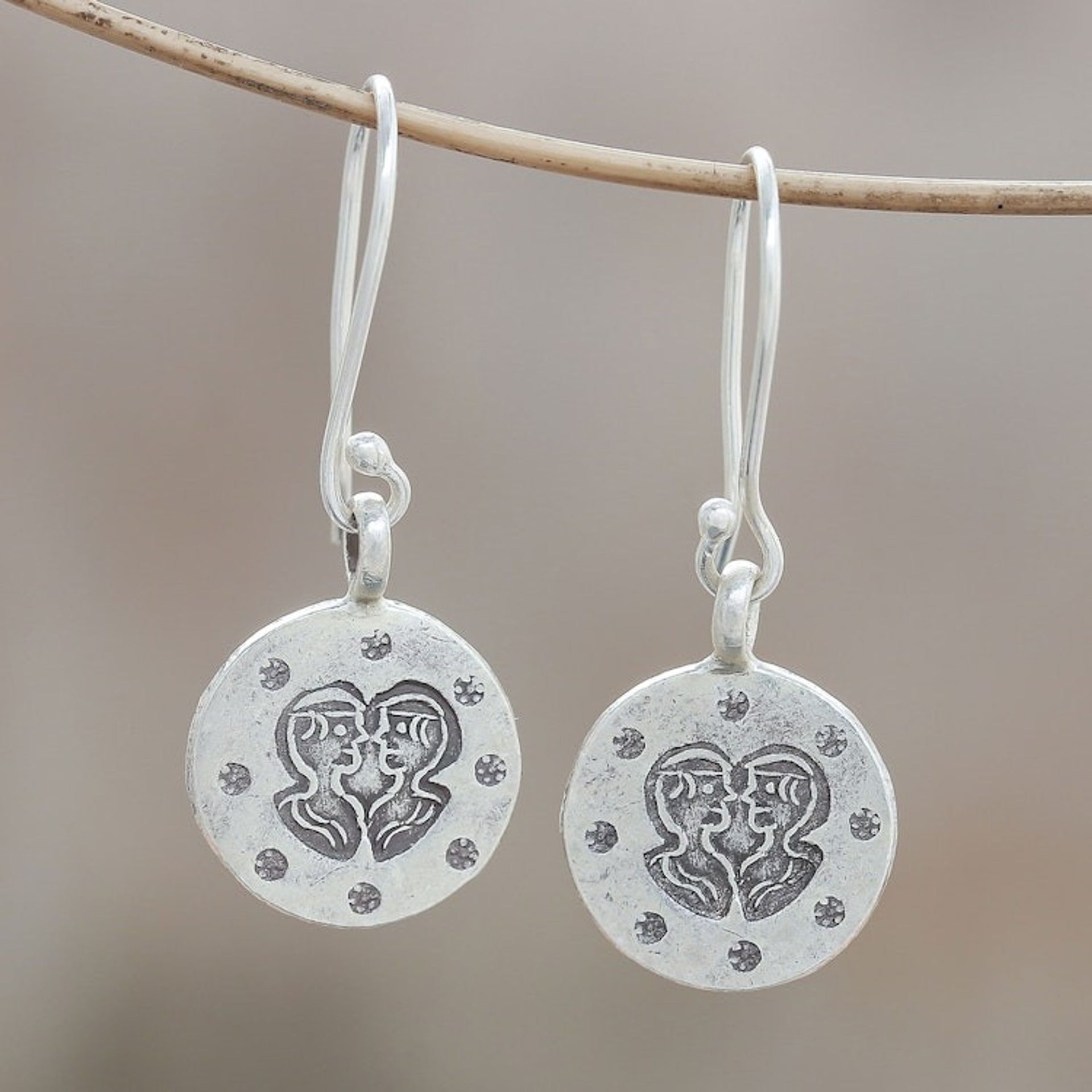 Karen Silver Gemini Dangle Earrings from Thailand 'Karen Gemini'