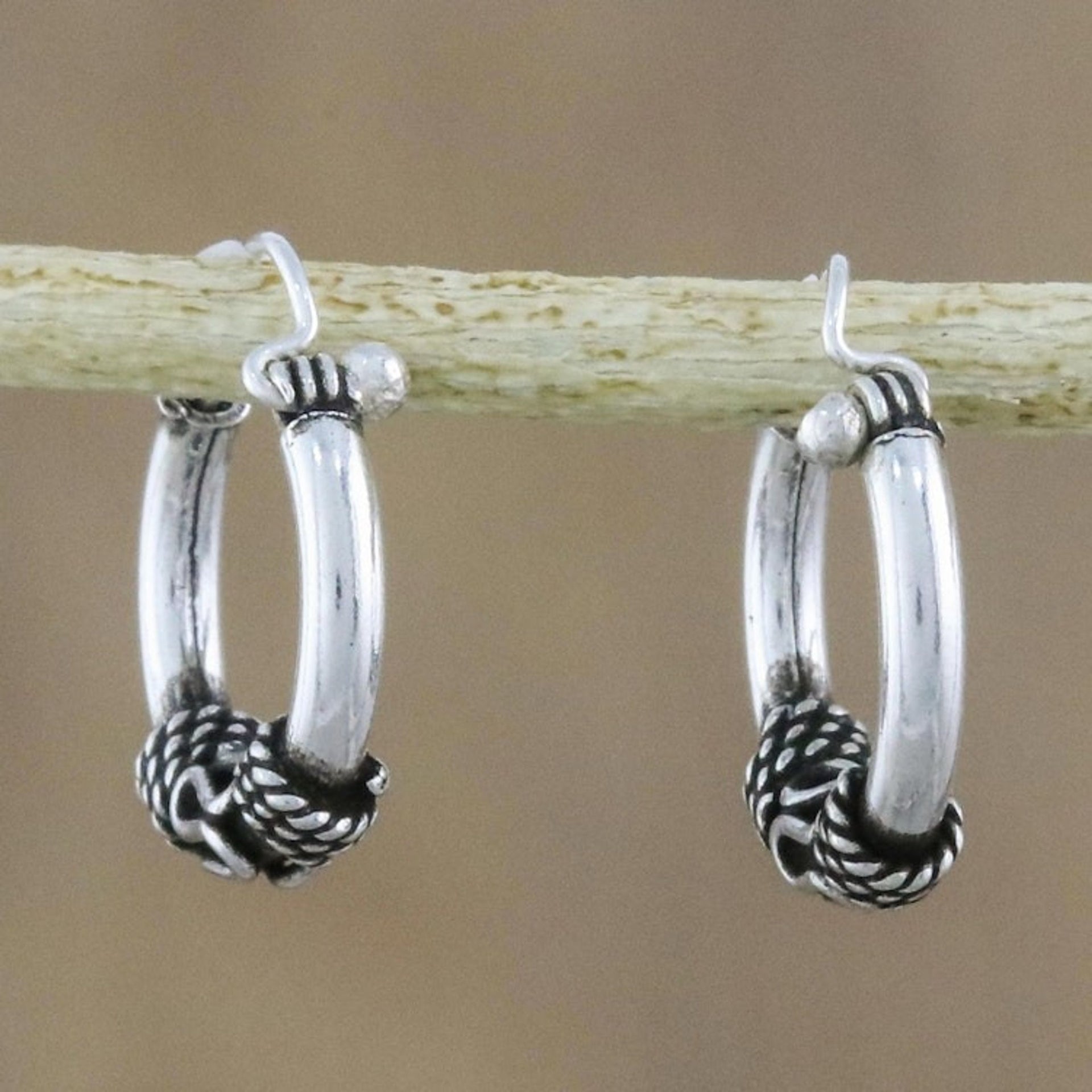 Hand Crafted Sterling Silver Hoop Earrings from Thailand 'Thai Flair'