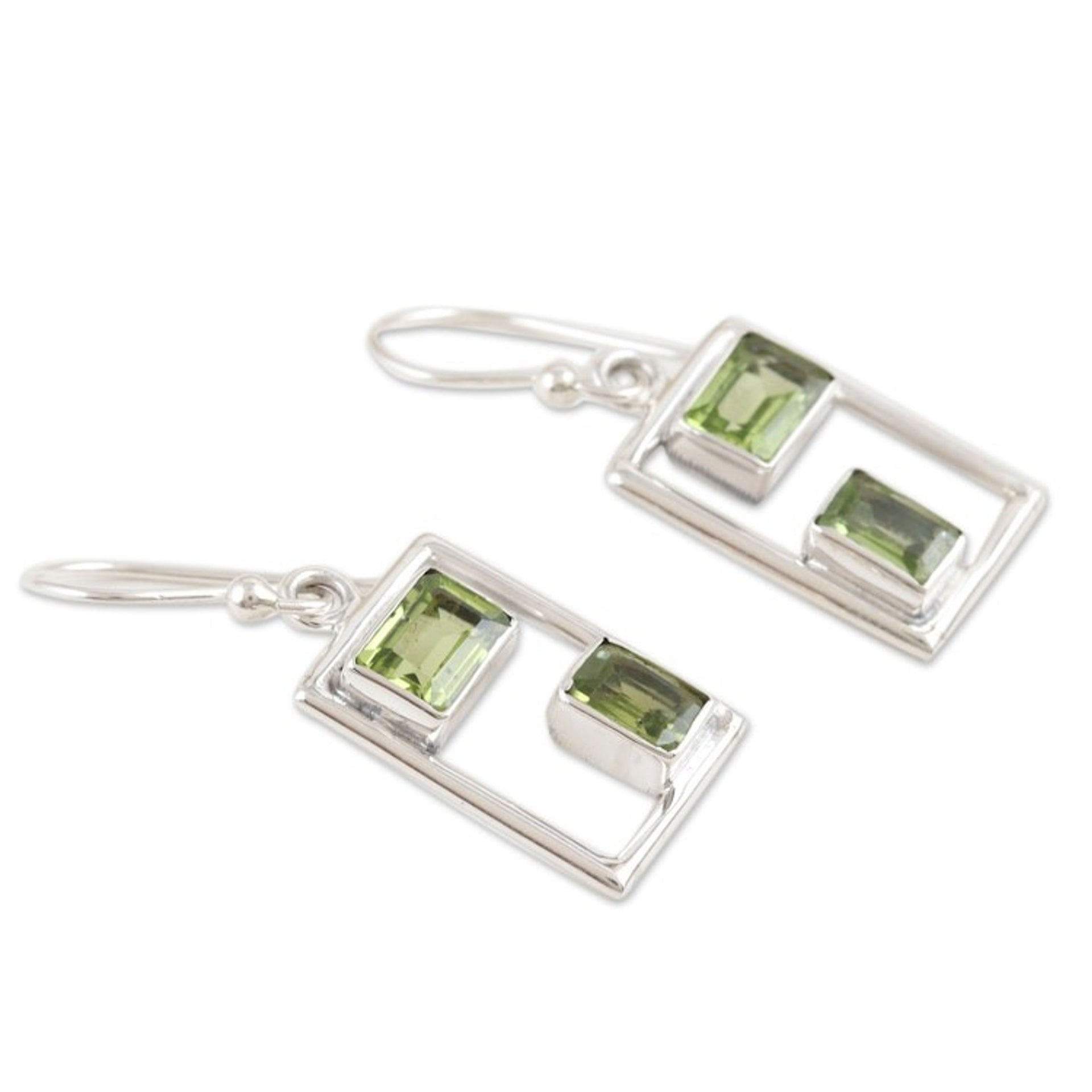Rectangular Faceted Peridot Dangle Earrings from India 'Fortune Order'