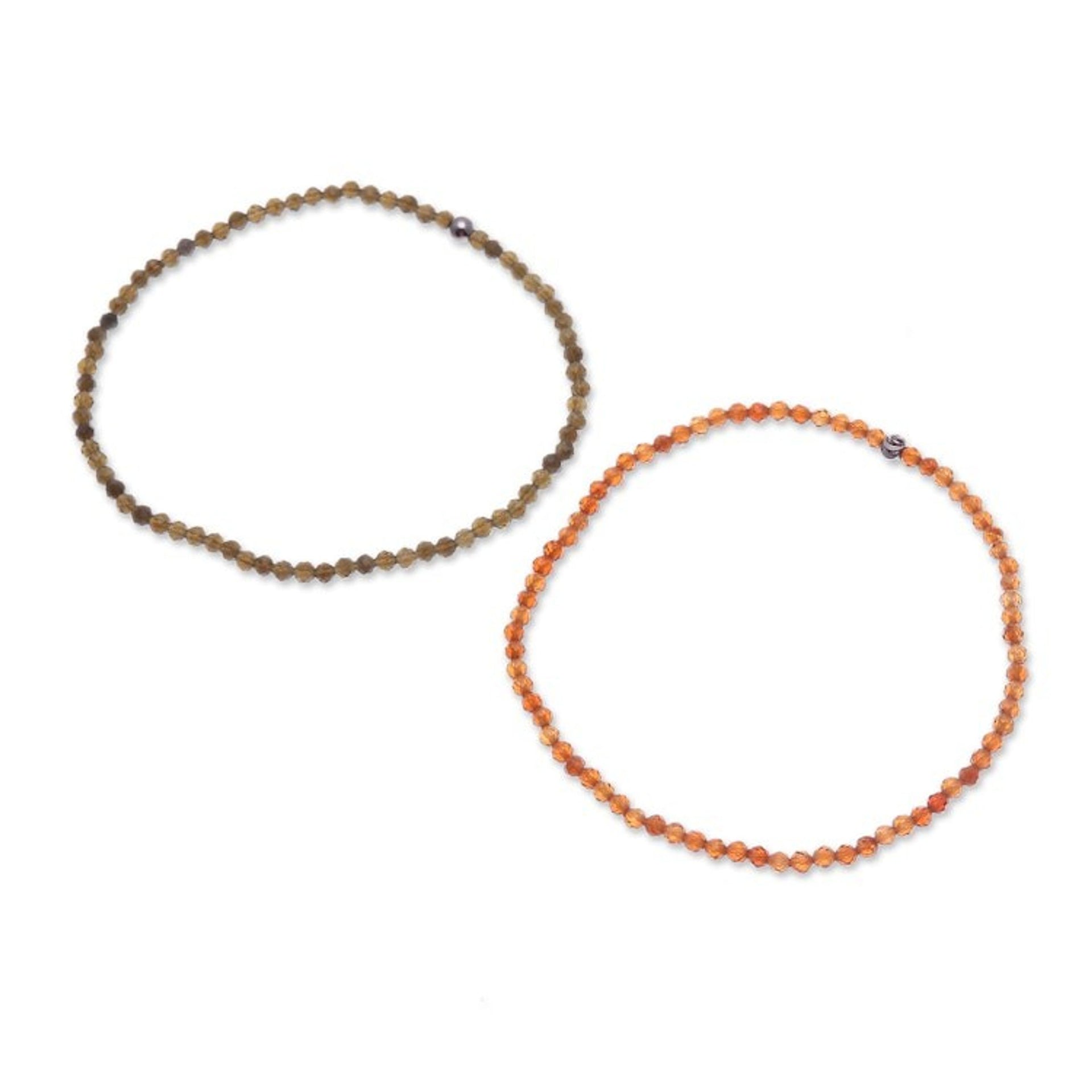 2 Thai-Made Moonstone Chalcedony Beaded Stretch Bracelets 'Double Vibrancy'