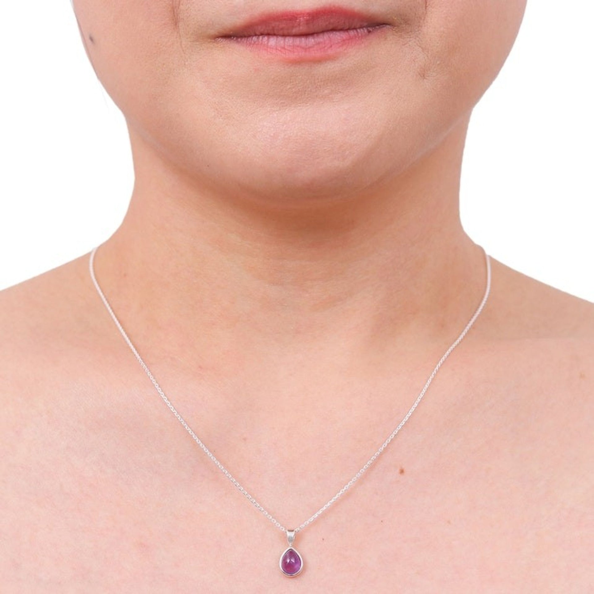 High-Polished Drop-Shaped Amethyst Pendant Necklace 'Drop for Sages'