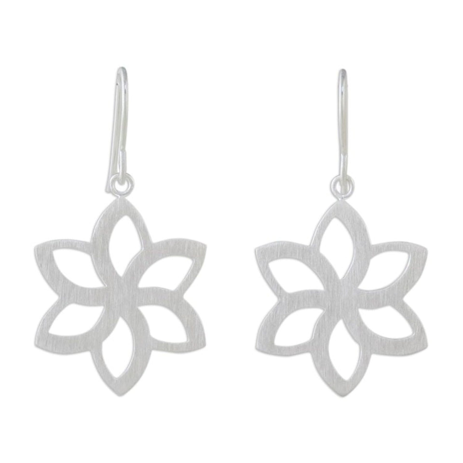 Handmade Brushed Sterling Silver Flower Earrings 'Thai Jasmine'