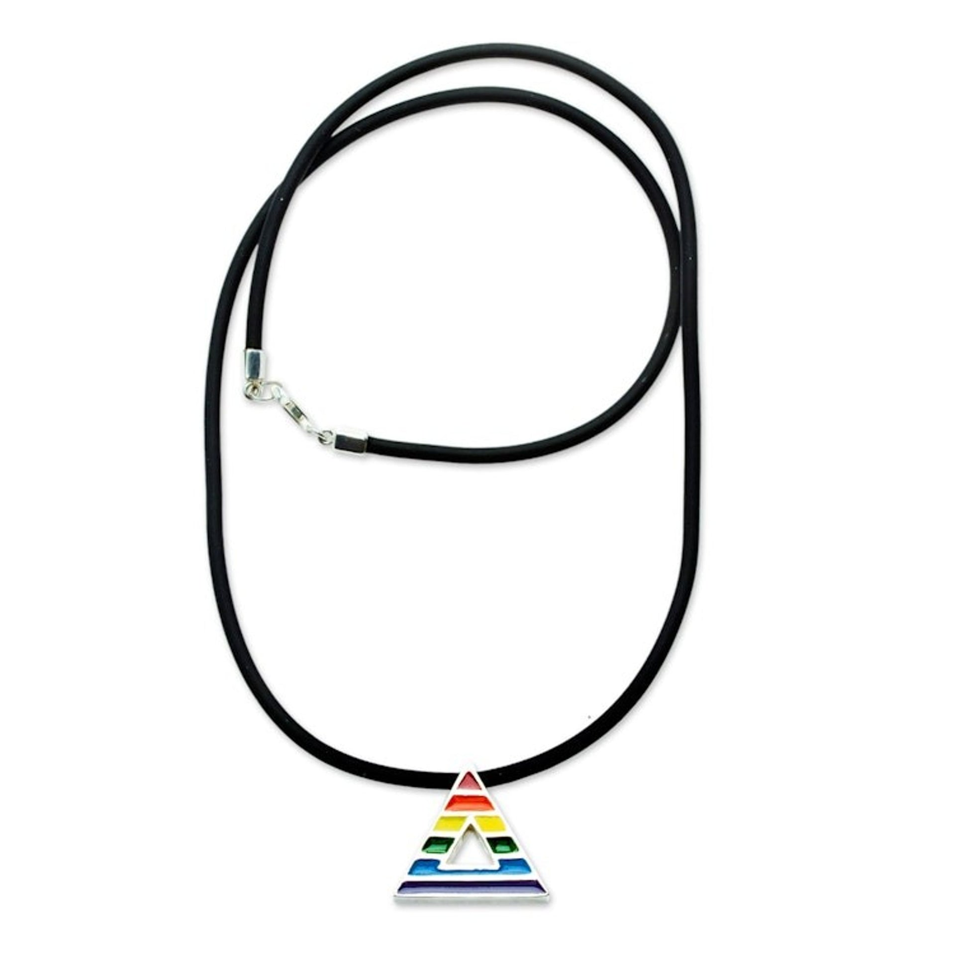 Unisex Sterling Silver LGBTQ Themed Pendant Necklace 'Rainbow Pride Triangle'