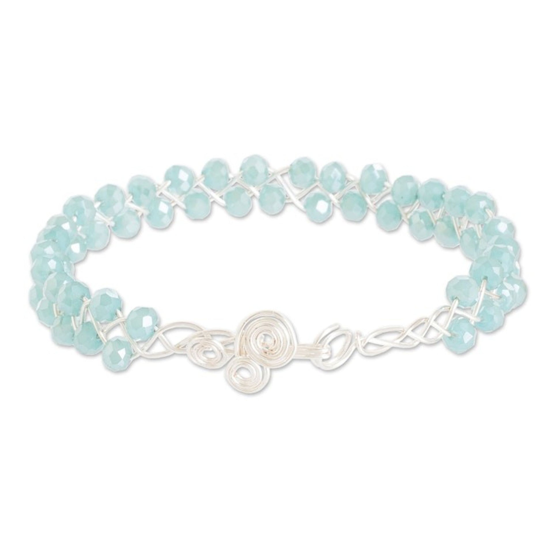 Polymer-Coated Copper Wire Beaded Bracelet with Crystals 'Aquatic Sparkles'