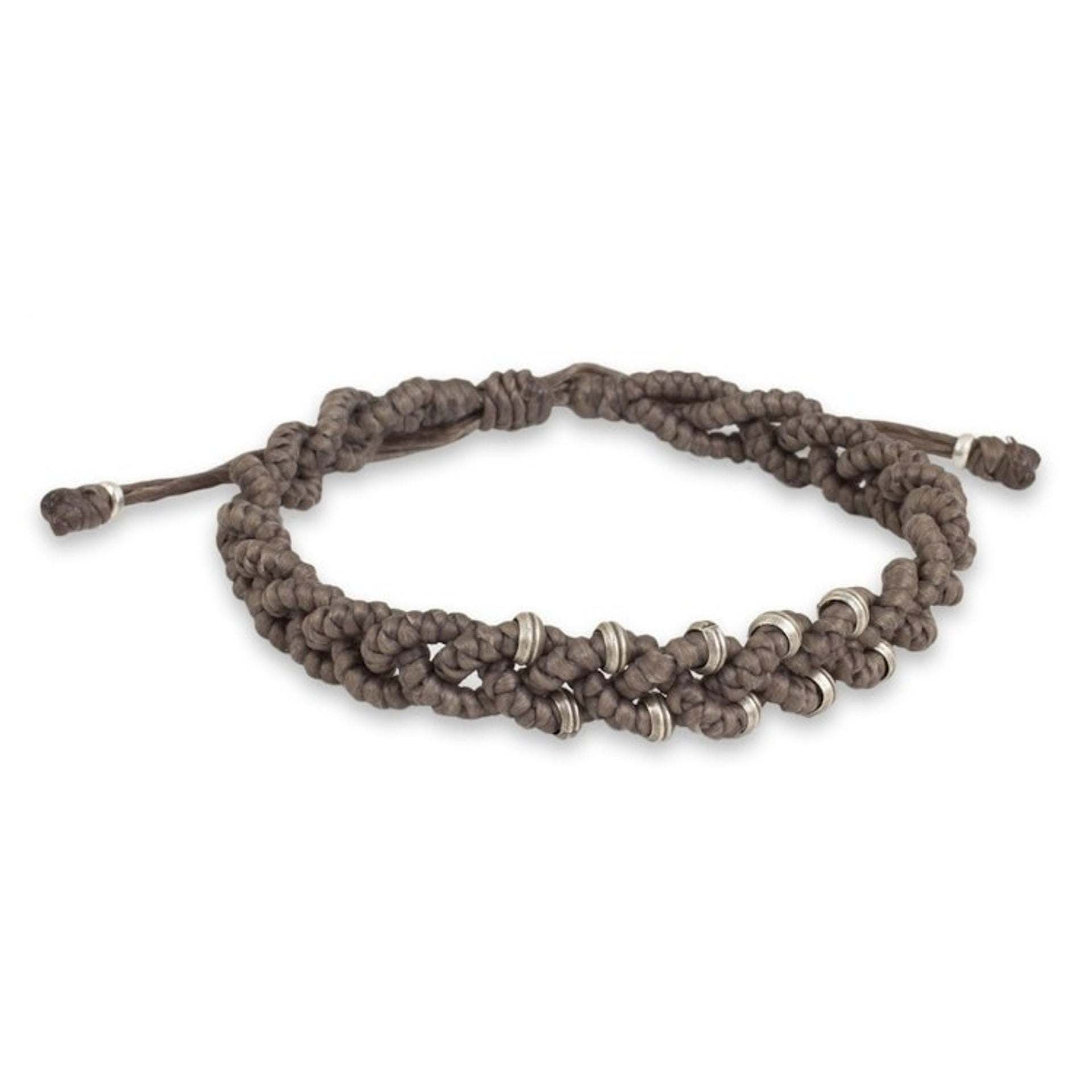 Grey Braided Macrame Bracelet with Karen Tribe Silver 'Grey Hill Tribe Bride'