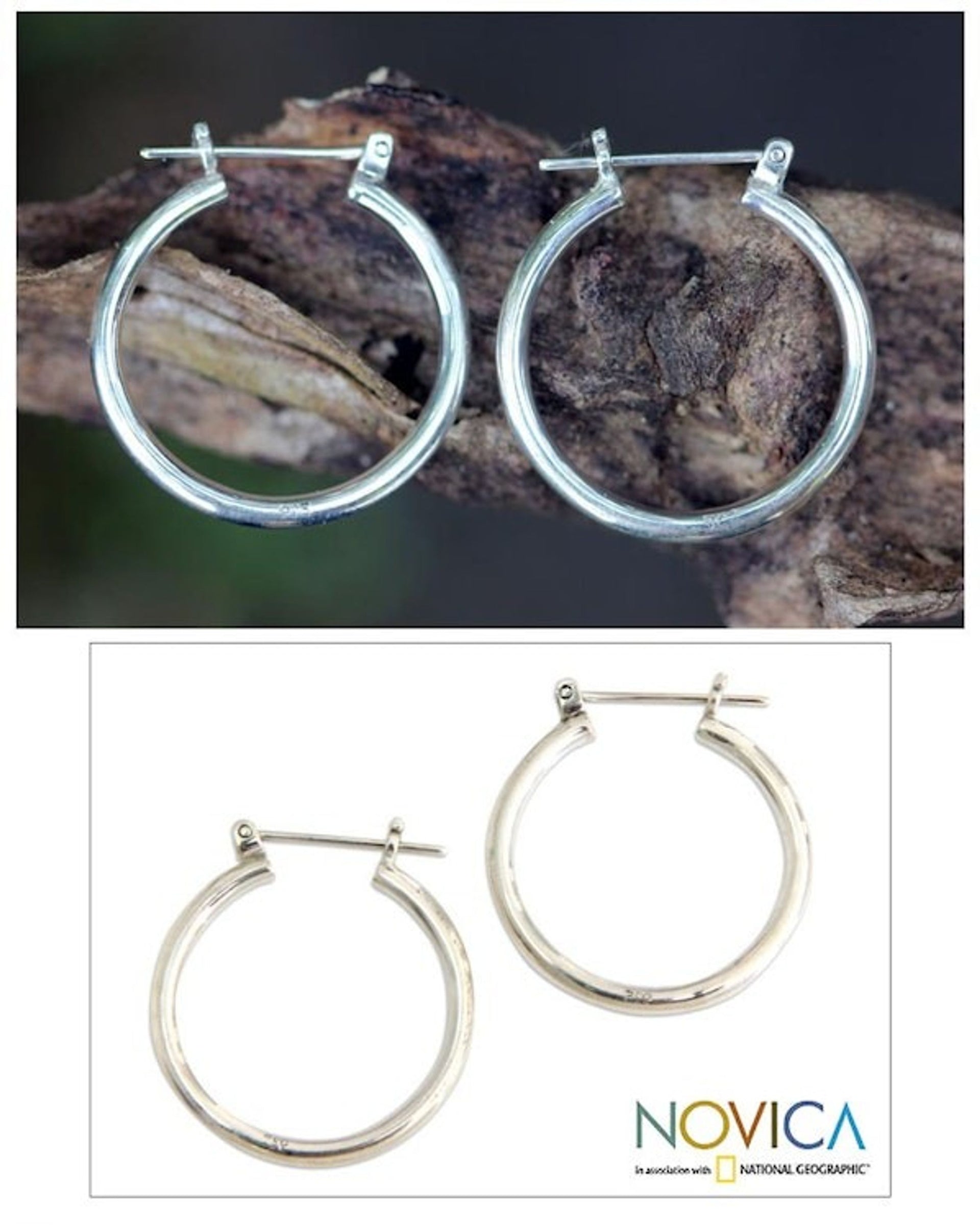 Sterling Silver Hoop Earrings 1 Inch 'Moonlit Goddess'