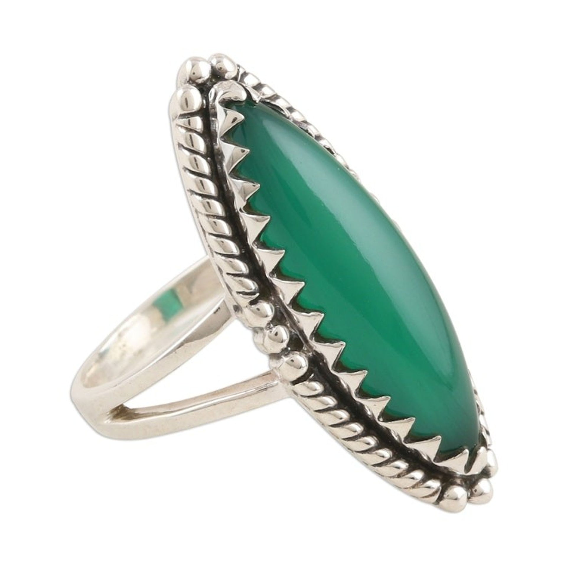 Sterling Silver Cocktail Ring with Green Onyx Cabochon 'Green with Envy'
