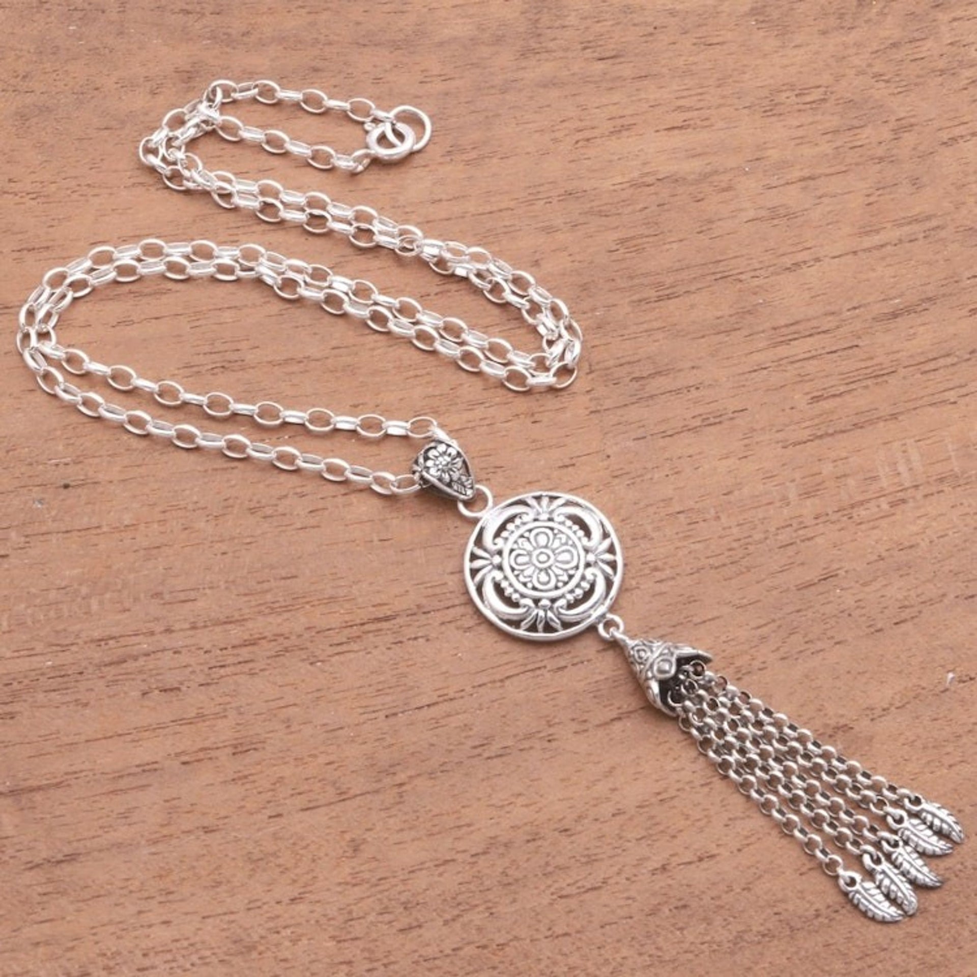 Floral Sterling Silver Pendant Necklace from Bali 'Flower Bell'