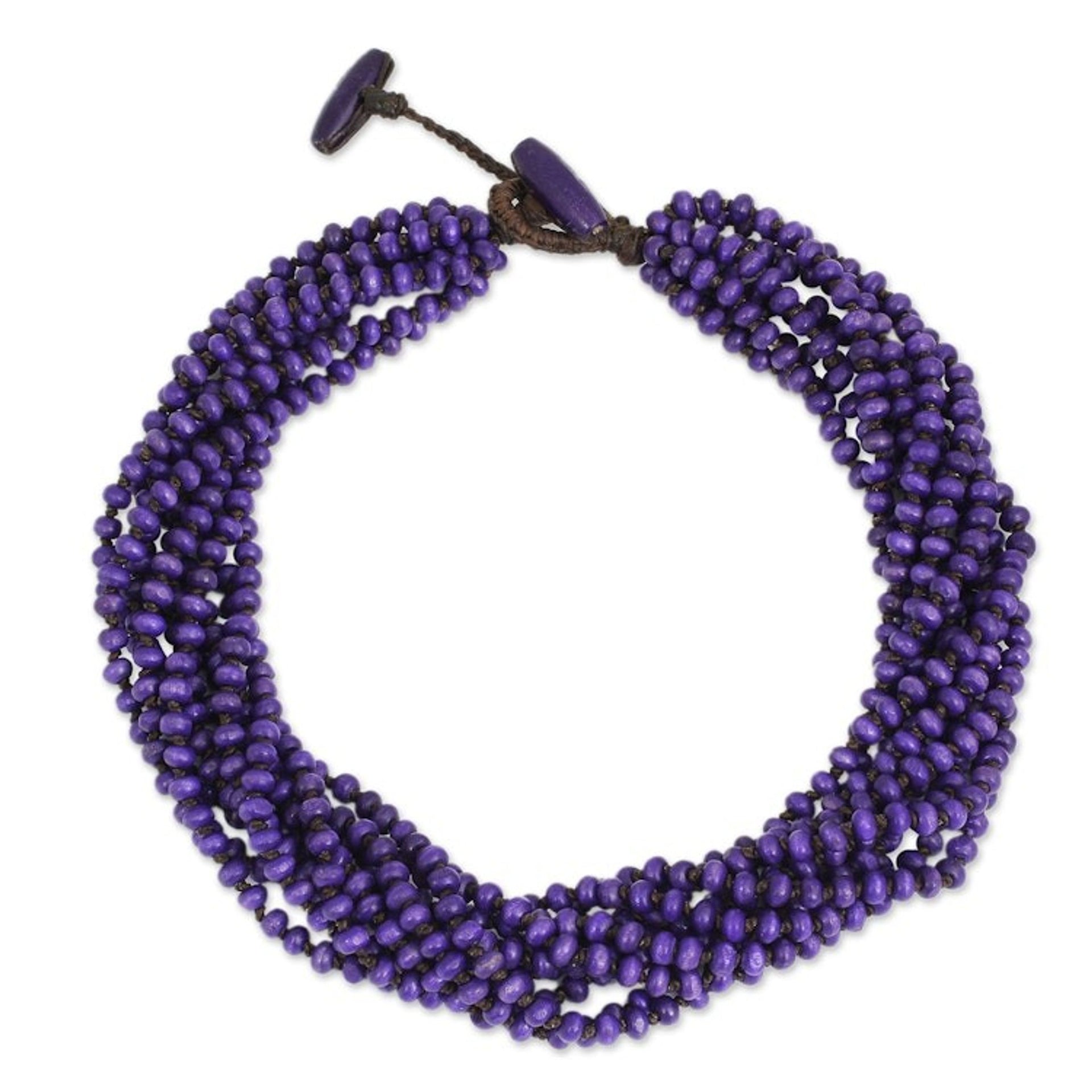 Purple Torsade Necklace Wood Beaded Jewelry 'Nan Belle'