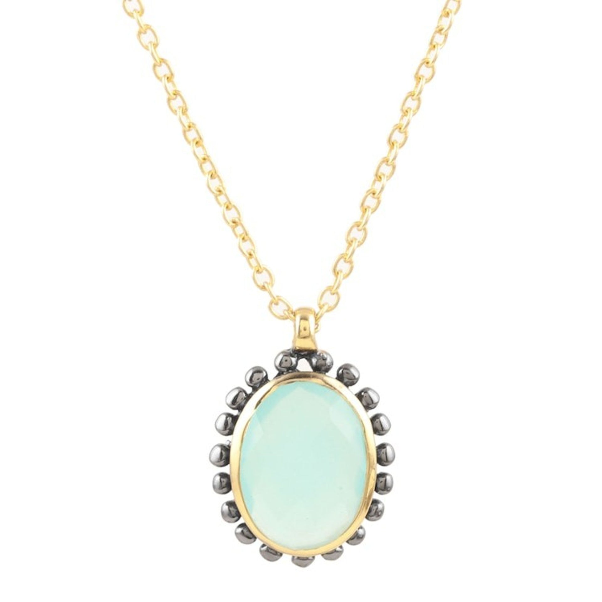 Handmade Gold-Plated Chalcedony Pendant Necklace 'Aqua Bloom'