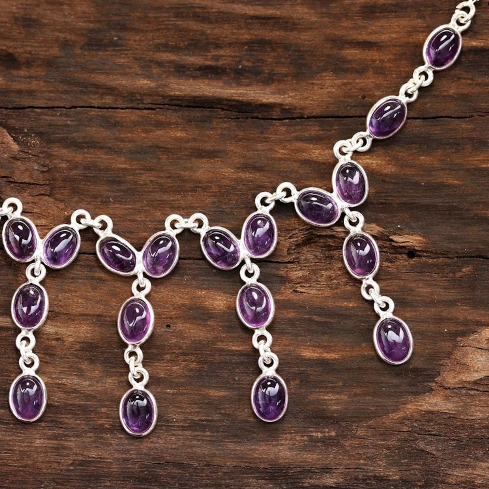 Purple Amethyst Waterfall Necklace from India 'Luxurious Luster'