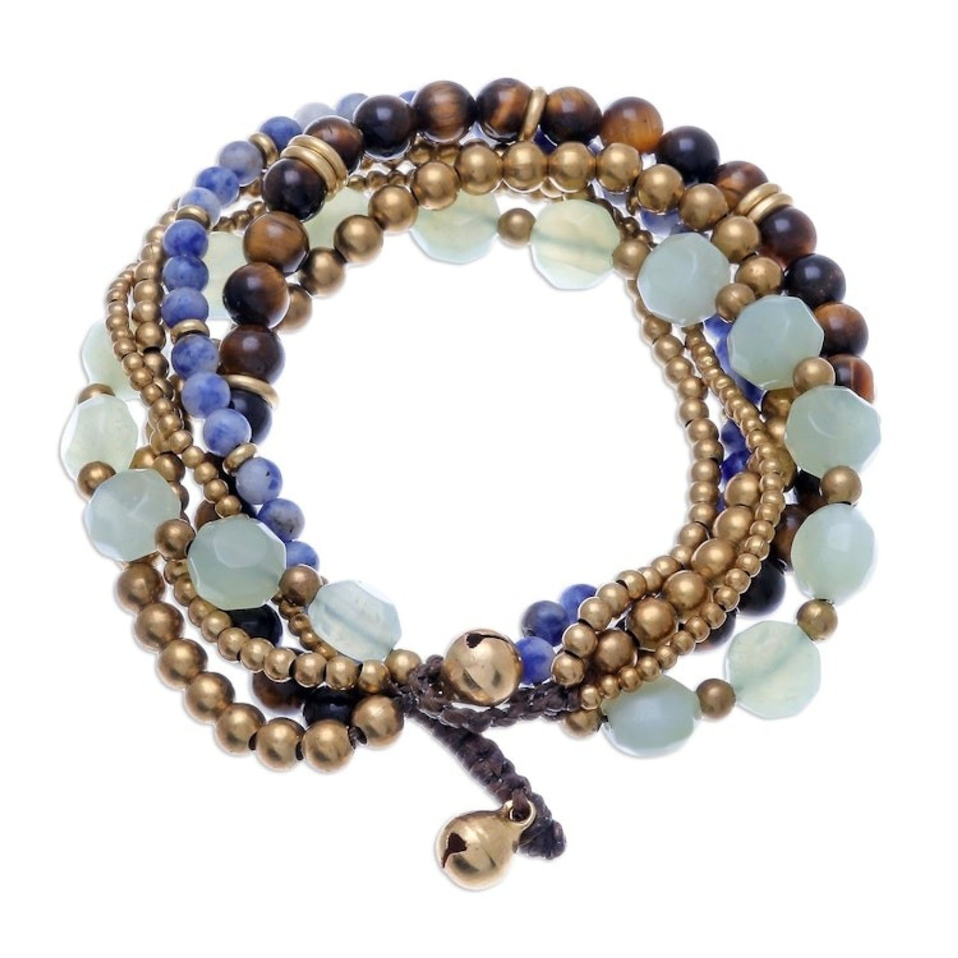 Multi-Gemstone Beaded Torsade Bracelet from Thailand 'Thai Tranquility'