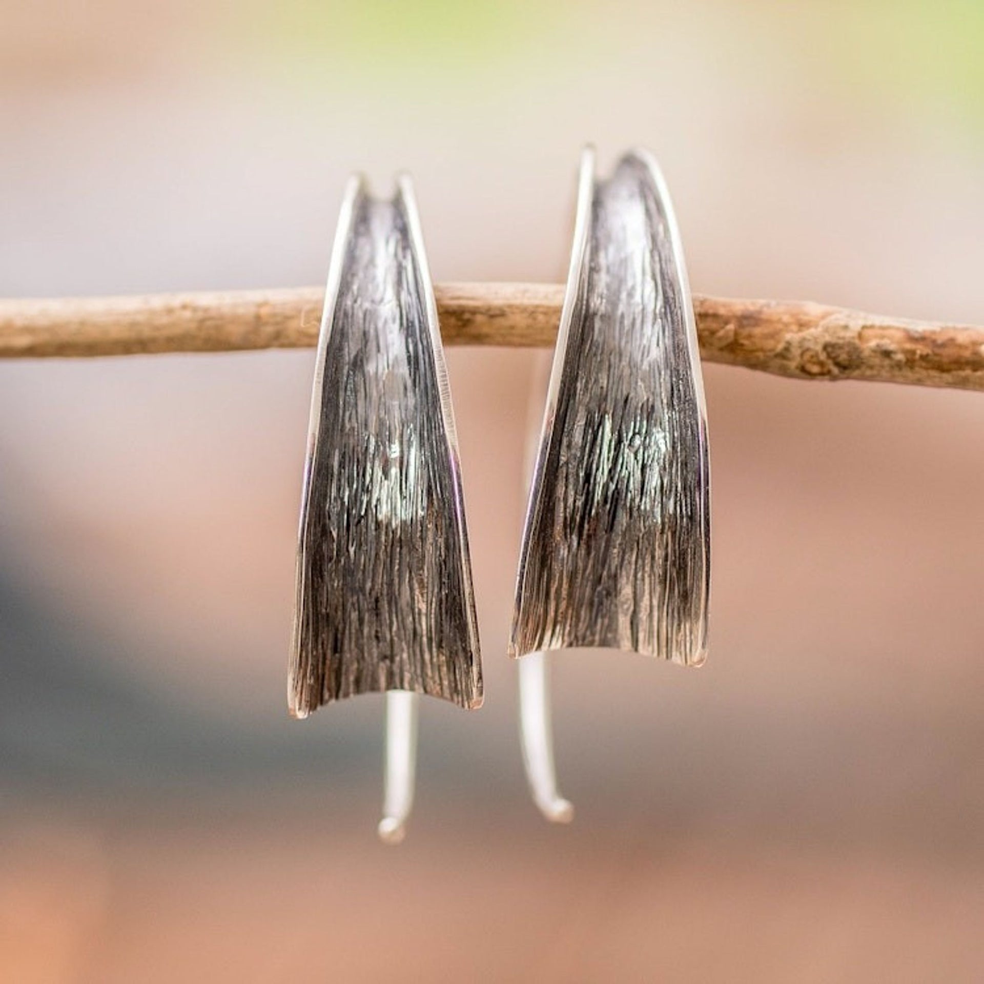 Modern Textured Sterling Silver Drop Earrings from Guatemala 'Anticlastic Flair'