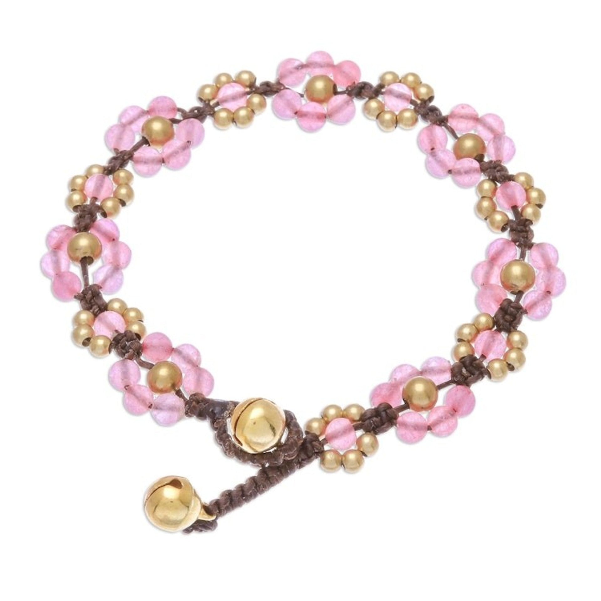 Pink Quartz Beaded Macrame Bracelet from Thailand 'Blooming with Love'