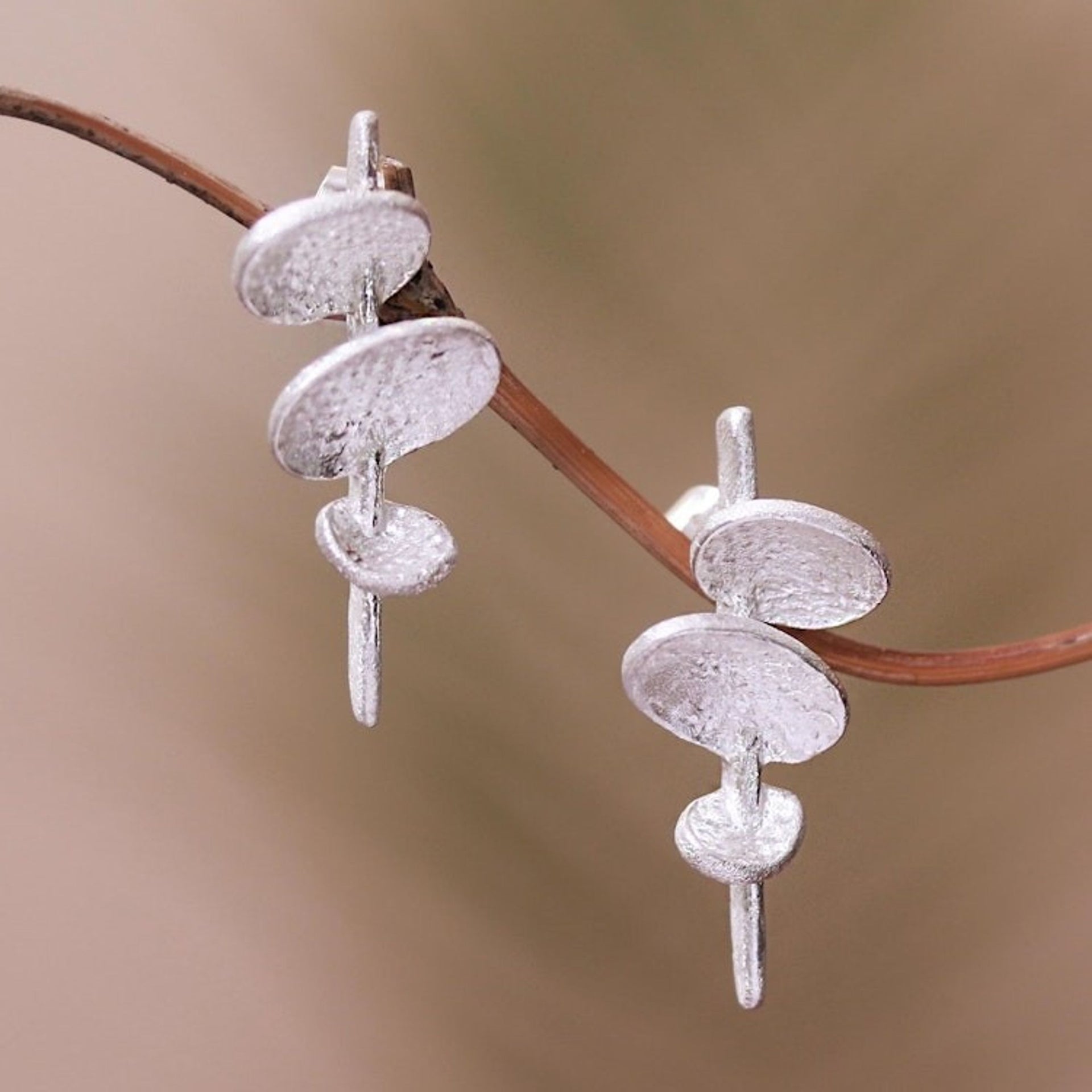 Abstract Modern Sterling Silver Drop Earrings from Bali 'Contemporary Forms'