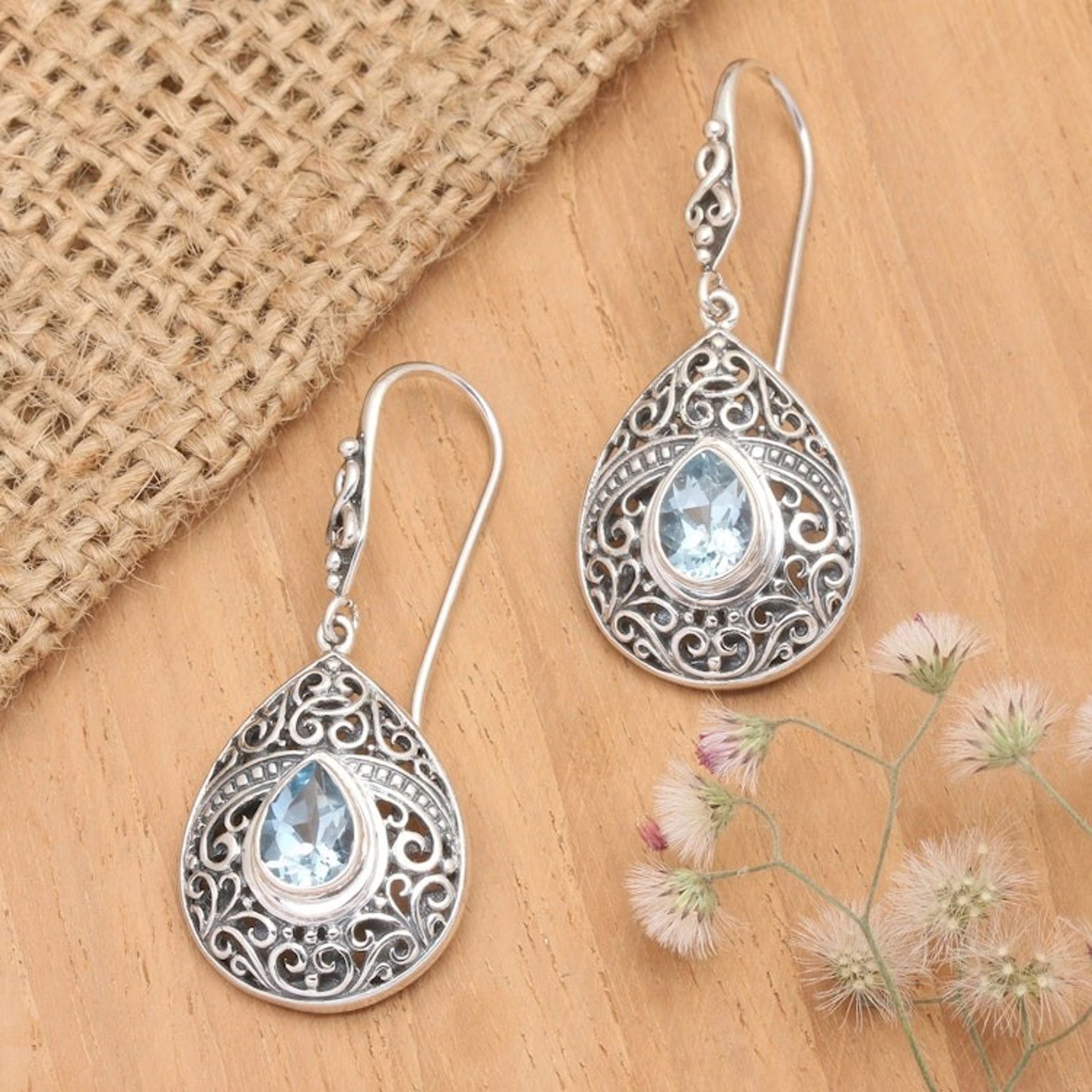 Traditional Two-Carat Faceted Blue Topaz Dangle Earrings 'Regal Paradise in Blue'