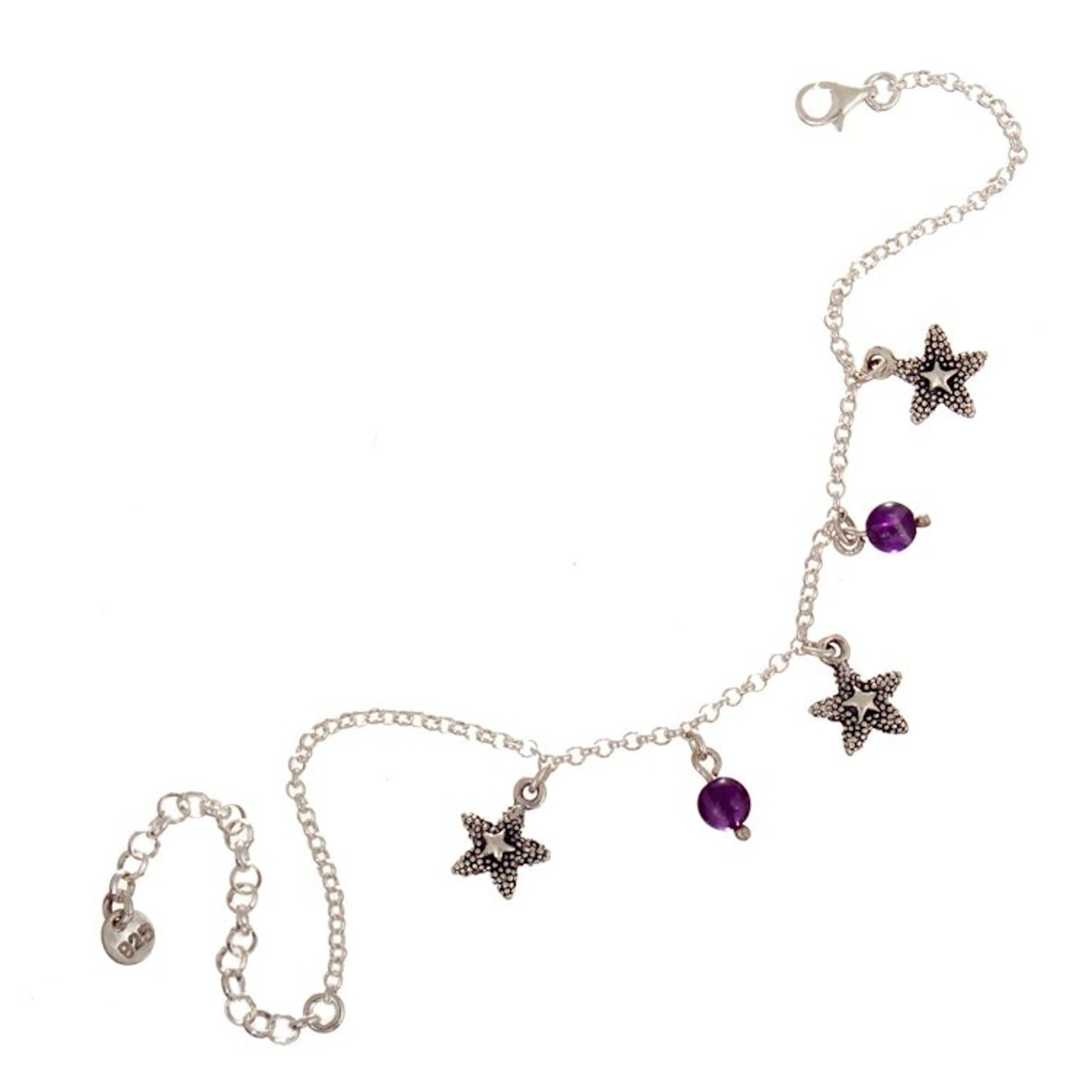 Sterling Silver Starfish Charm Bracelet with Amethyst Stone 'Purple Summer Breeze'
