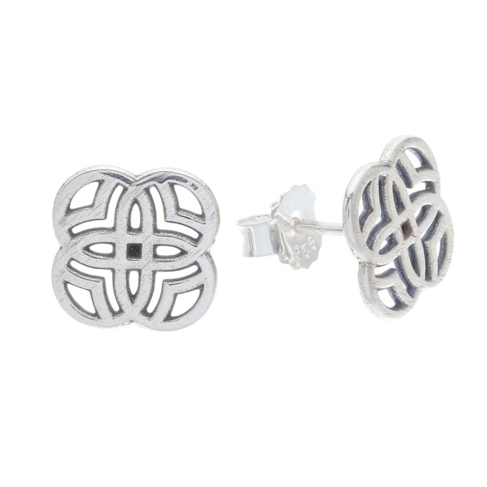 Sterling Silver Stud Earrings with Intricate Openwork 'Blissful Intricacy'