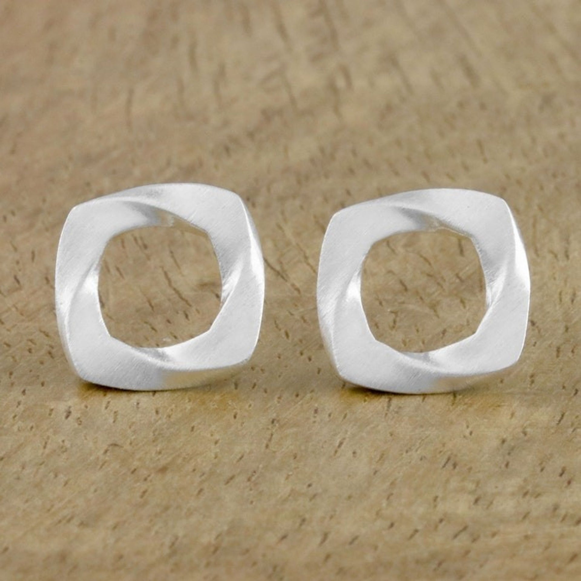 Openwork Sterling Silver Square Drop Earrings from Thailand 'Square Twist'