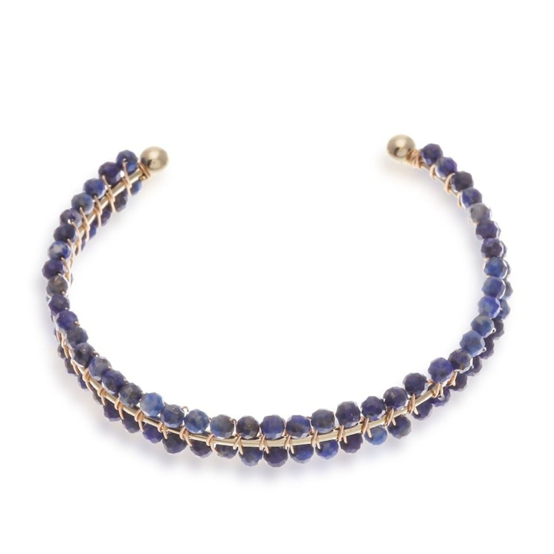14k Gold-Accented Cuff Bracelet with Lapis Lazuli Beads 'Blue Lively Colors'